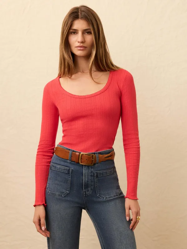 Paradise Pointelle Scoop Neck - Tomato sold by Faherty