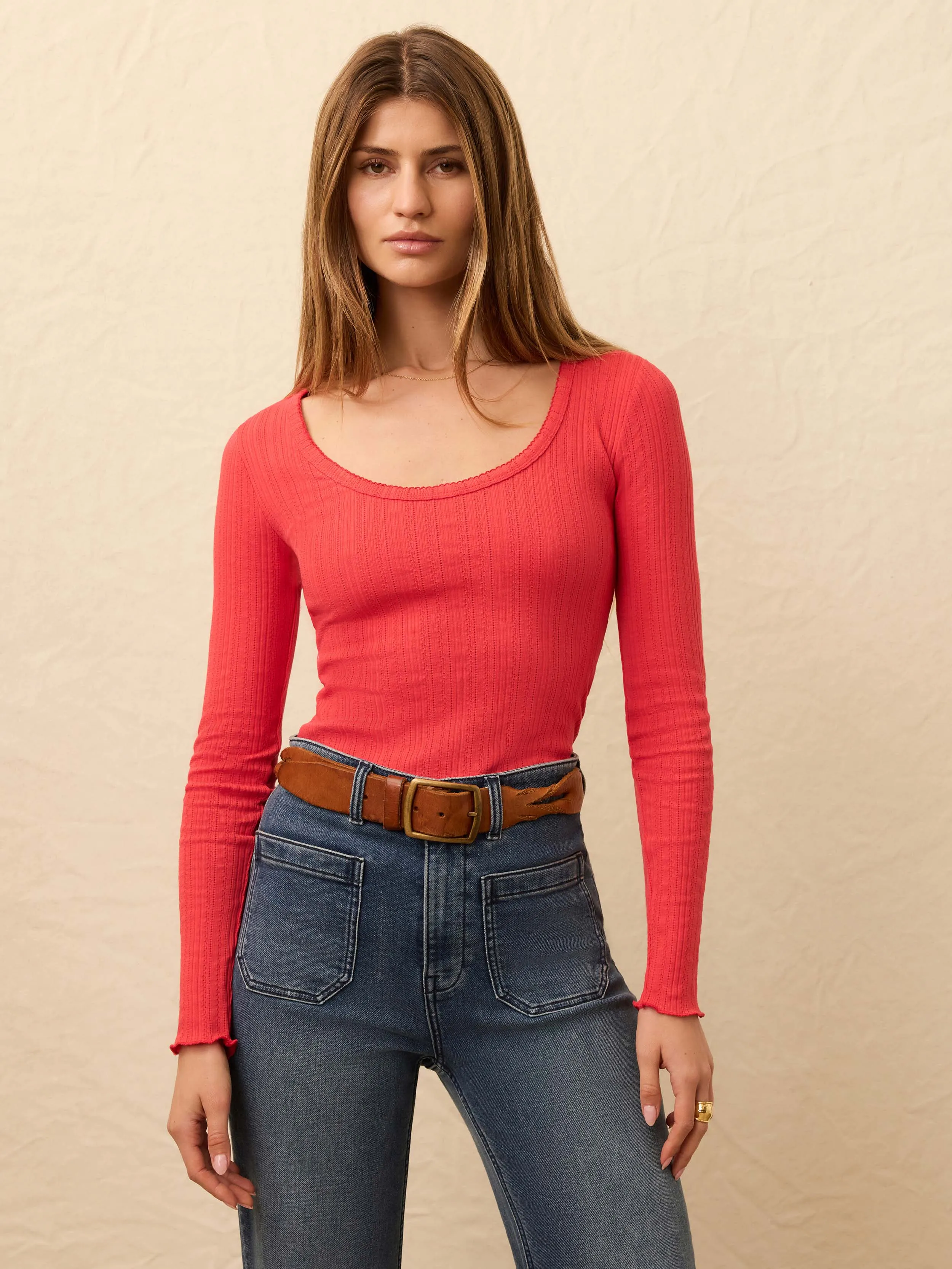 Paradise Pointelle Scoop Neck - Tomato sold by Faherty