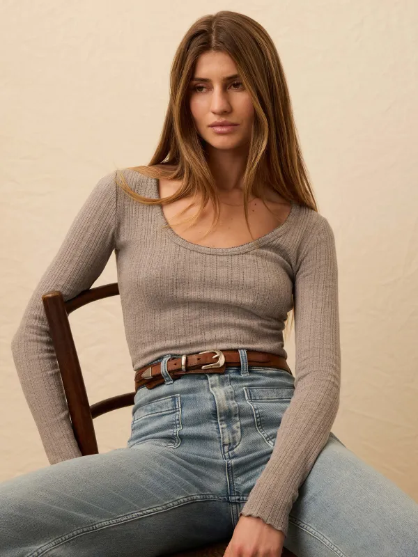 Paradise Pointelle Scoop Neck - Medium Grey Heather sold by Faherty