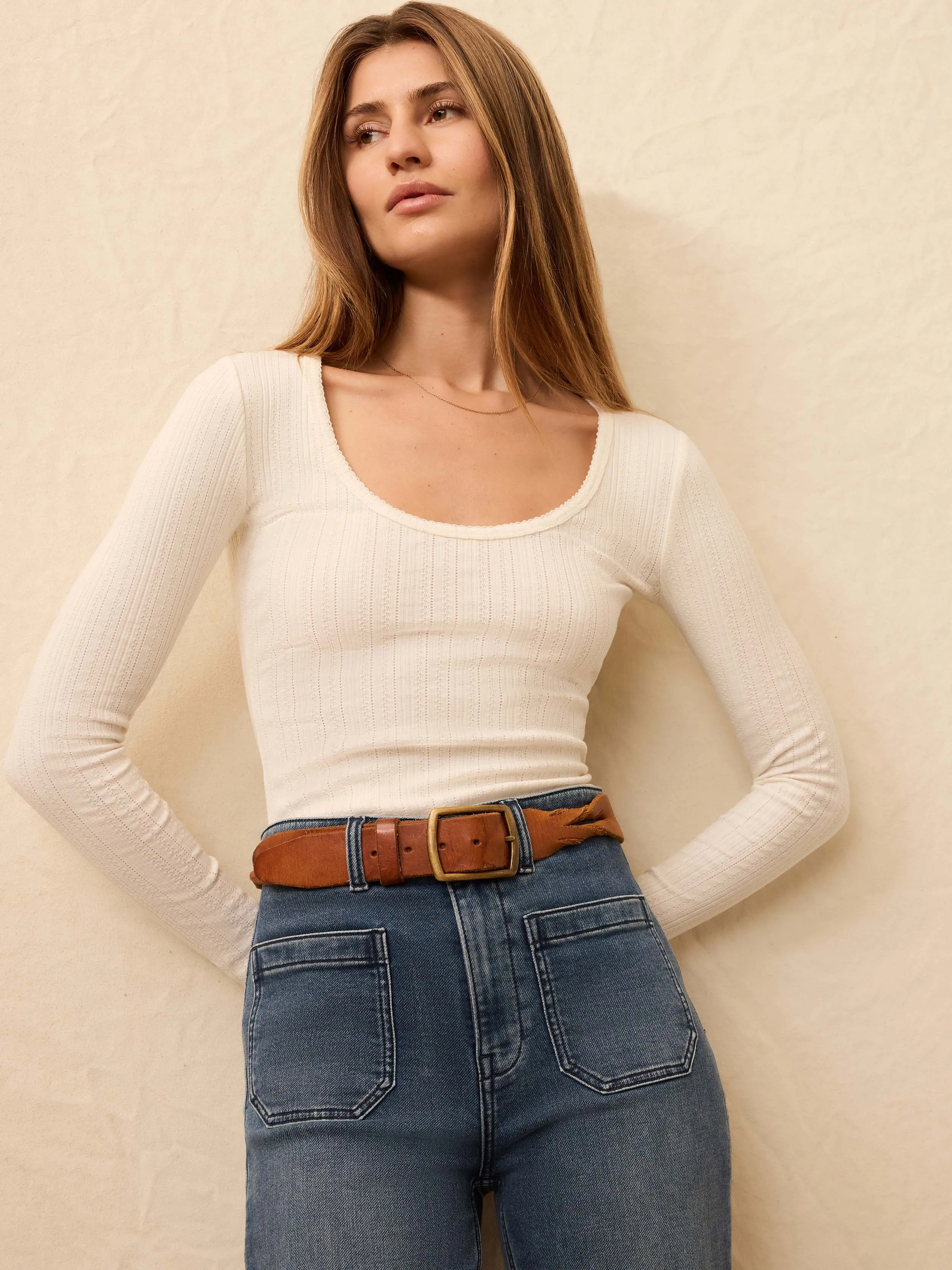 Paradise Pointelle Scoop Neck - Egret sold by Faherty product image thumbnail 3