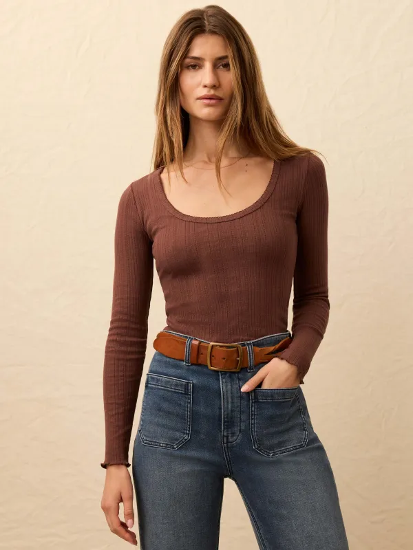 Paradise Pointelle Scoop Neck - Chocolate Brown sold by Faherty