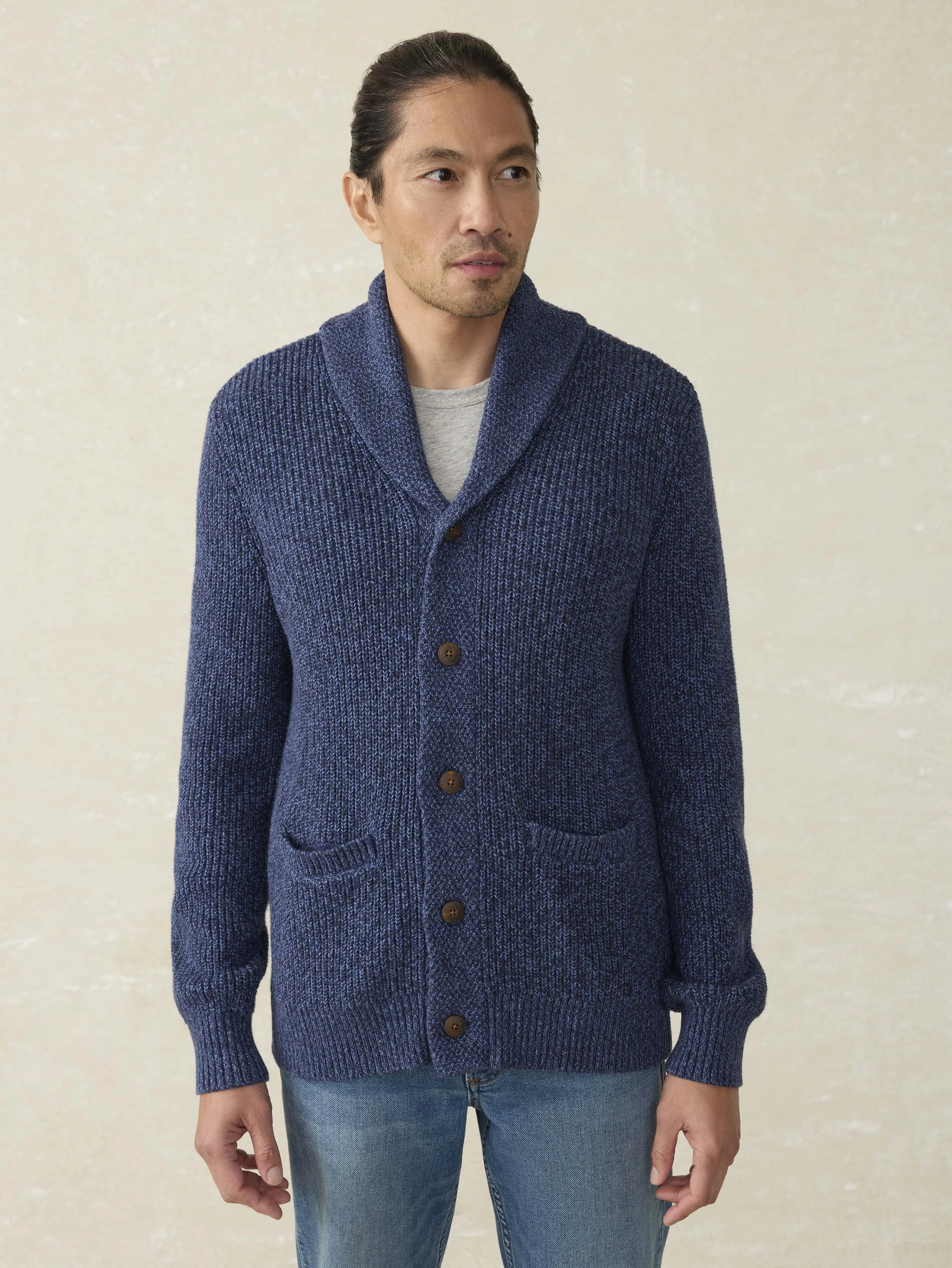 Marled Cotton Cardigan - Navy Night Marl sold by Faherty
