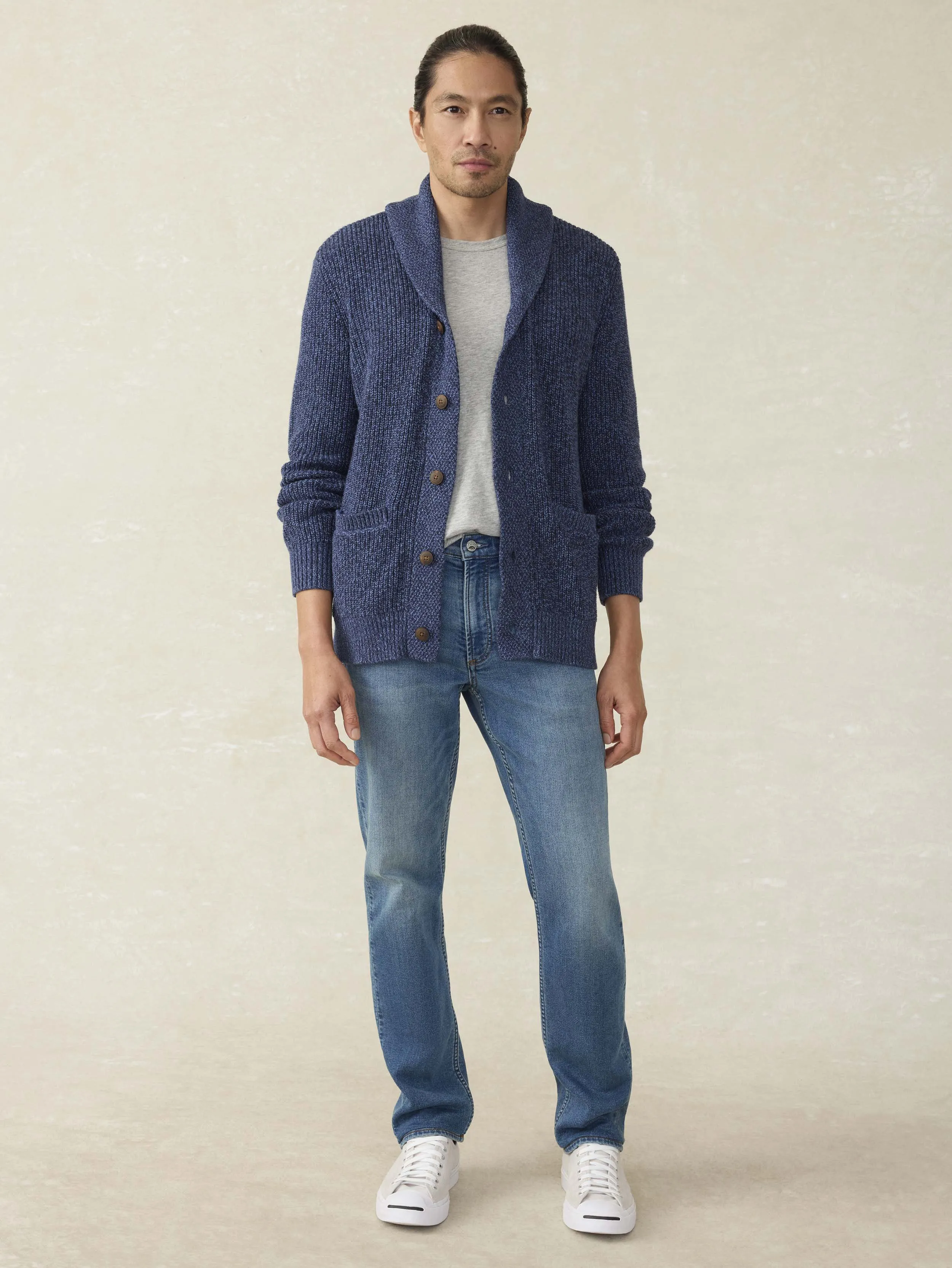 Marled Cotton Cardigan - Navy Night Marl sold by Faherty product image thumbnail 2