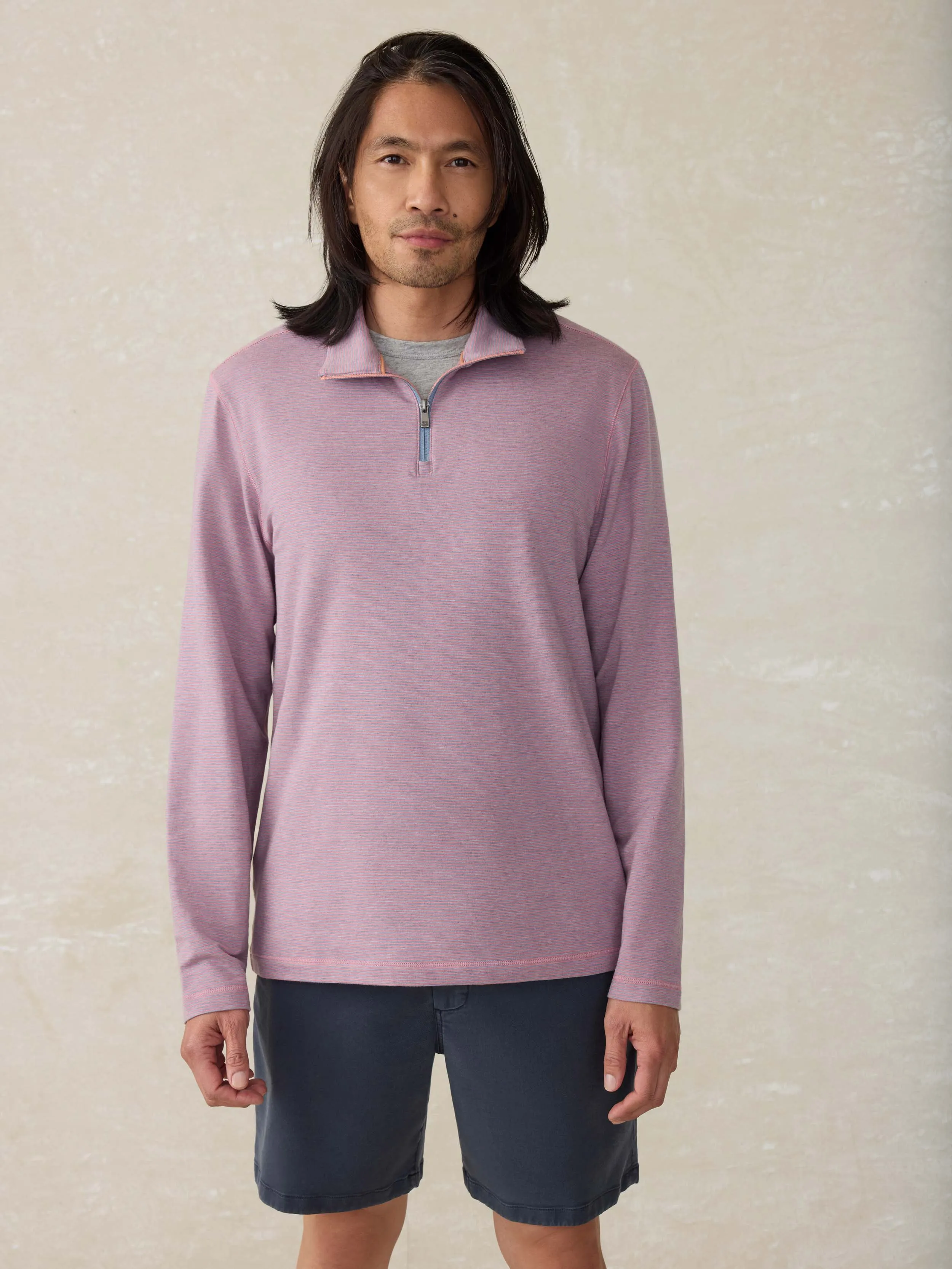 Movement Quarter Zip - Rose Creek Stripe sold by Faherty