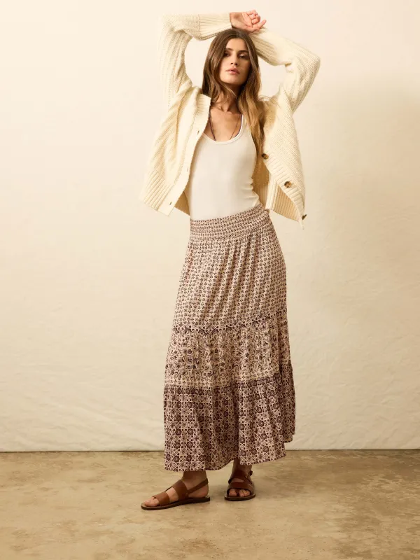 Woodstock Skirt - Sunrise Azulejos Mixed Print sold by Faherty