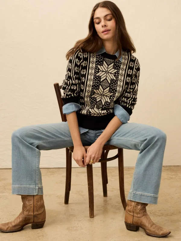 Sun Valley Crewneck - Midnight Snowflake sold by Faherty