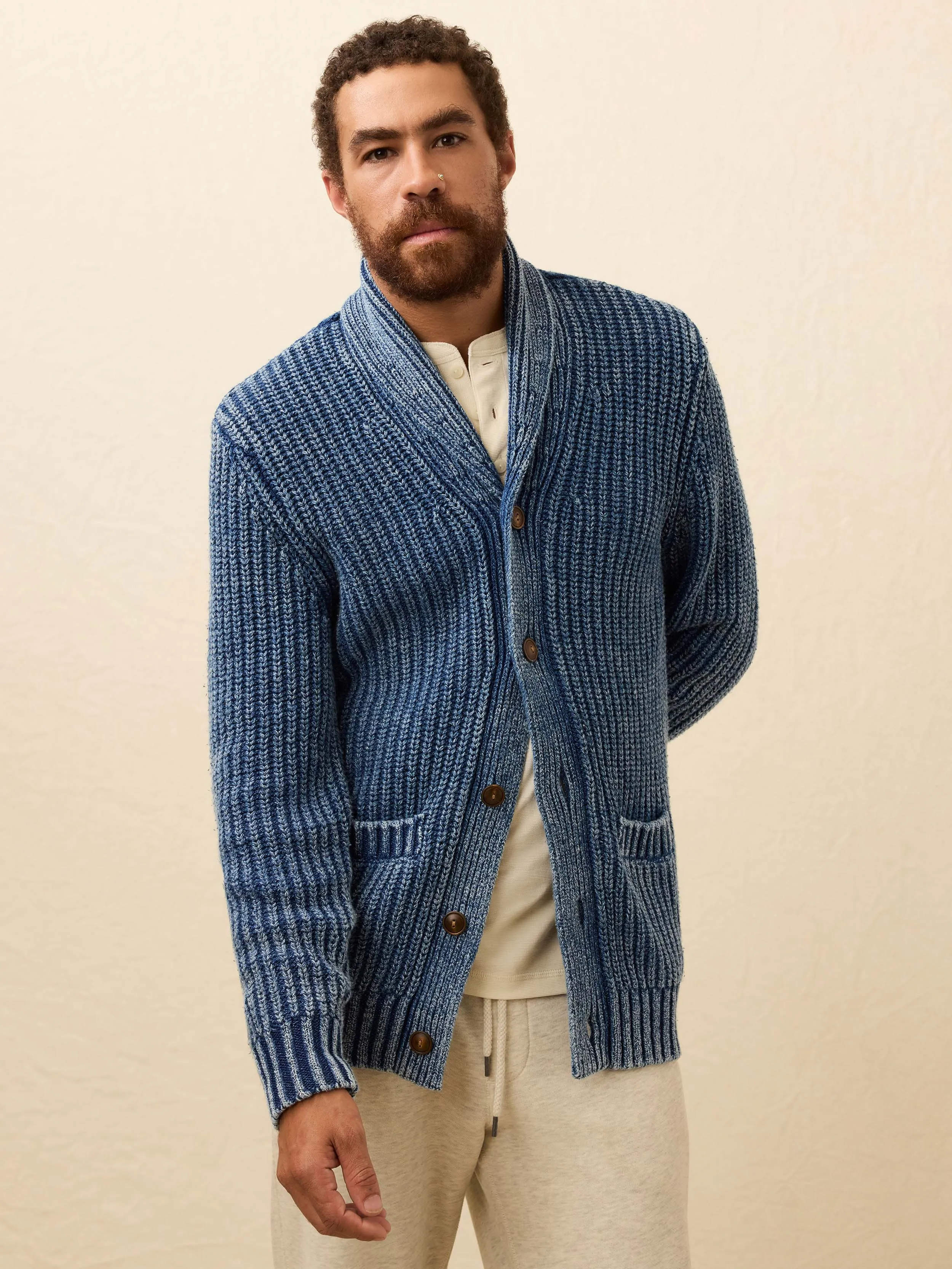 Chunky Indigo Cardigan - Windcliff Indigo Wash sold by Faherty