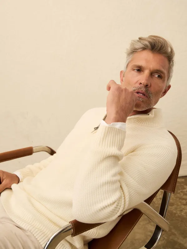 Sunwashed Quarter Zip Sweater - White Shell sold by Faherty