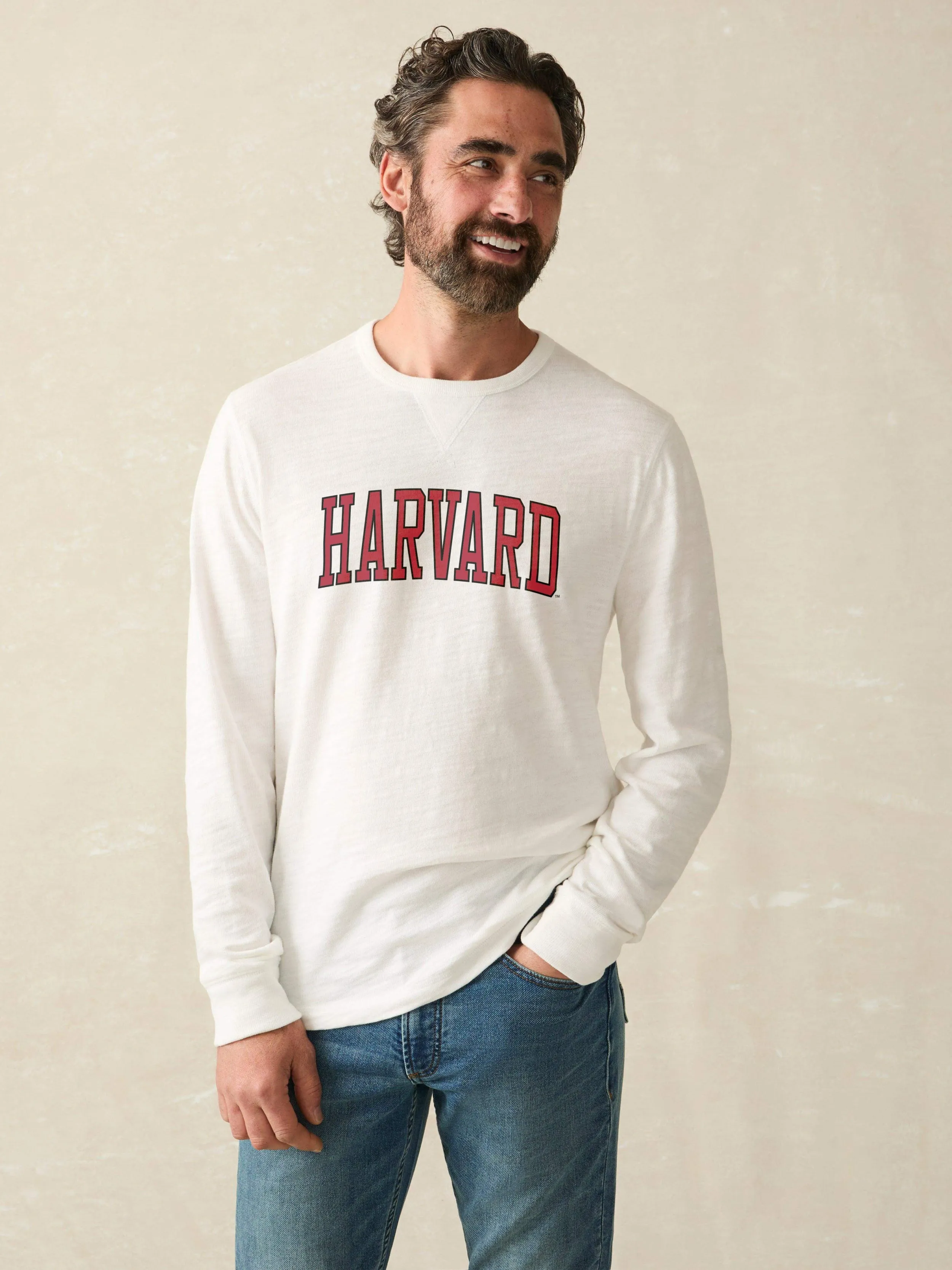 Harvard Sunwashed Slub Crew - White sold by Faherty