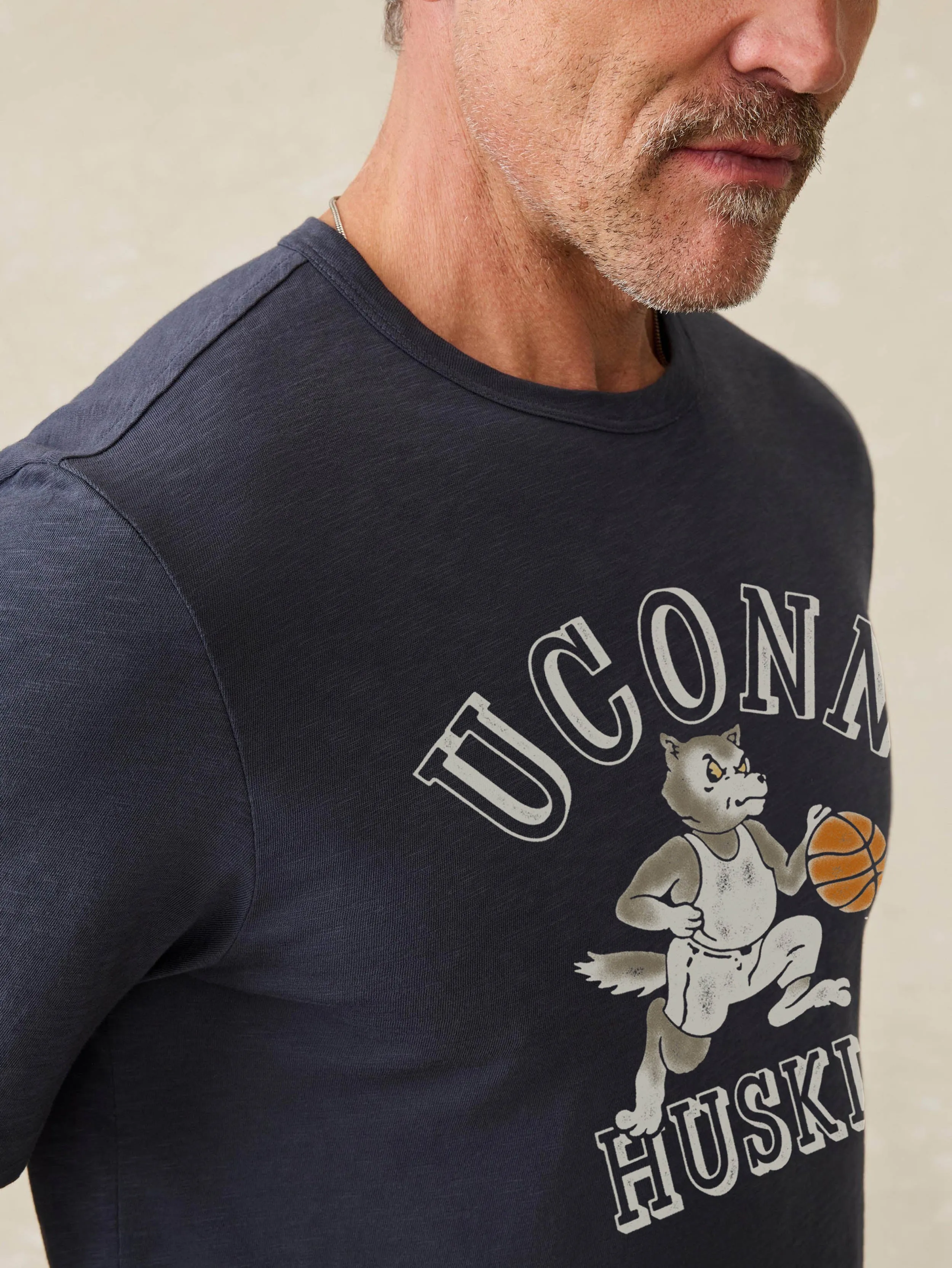 University of Connecticut Sunwashed Tee - Dune Navy sold by Faherty product image thumbnail 3