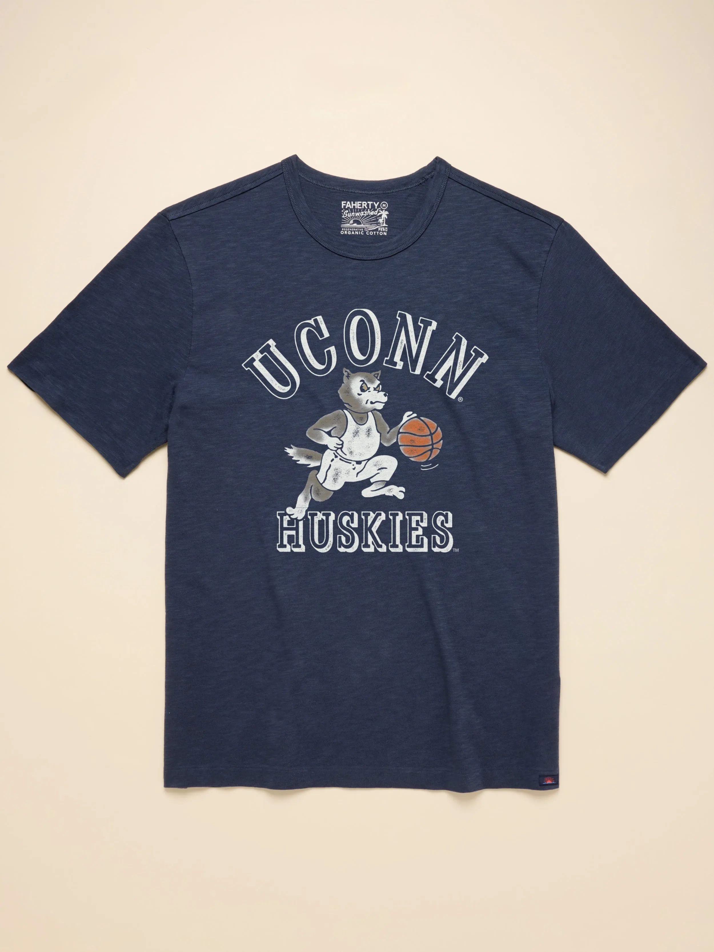 University of Connecticut Sunwashed Tee - Dune Navy sold by Faherty
