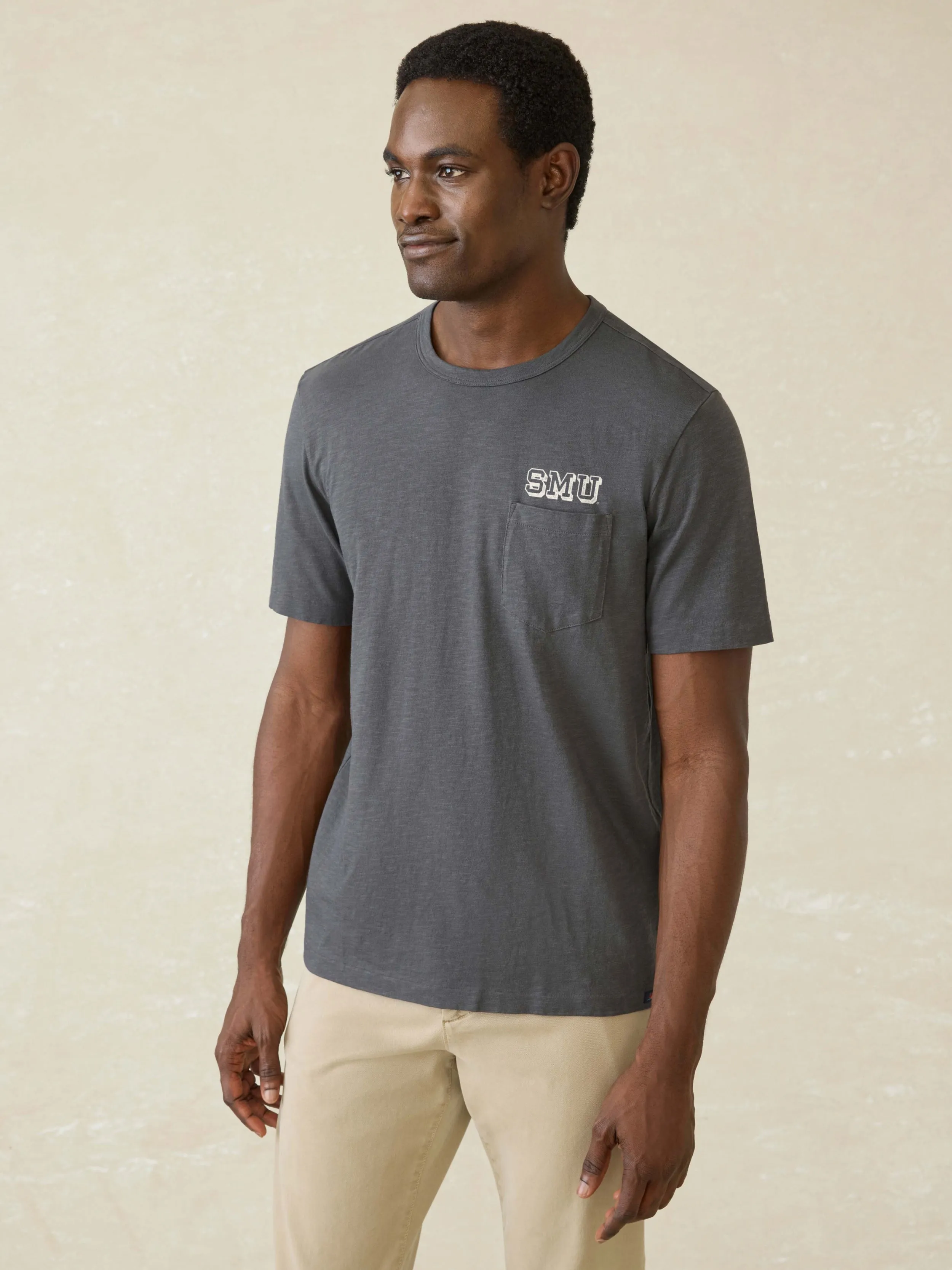 Southern Methodist University Sunwashed Pocket Tee - Graphite sold by Faherty product image thumbnail 3