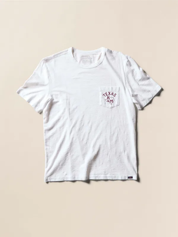 Texas A&M Sunwashed Pocket Tee - White sold by Faherty