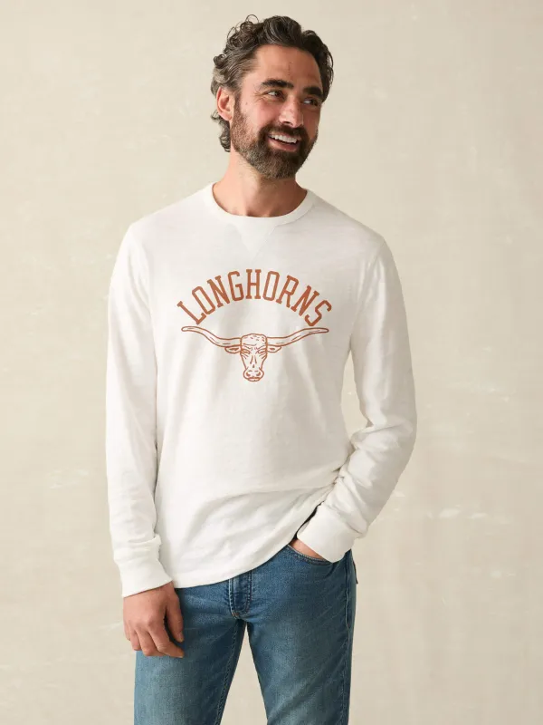 University of Texas Sunwashed Slub Crew - White made by Faherty