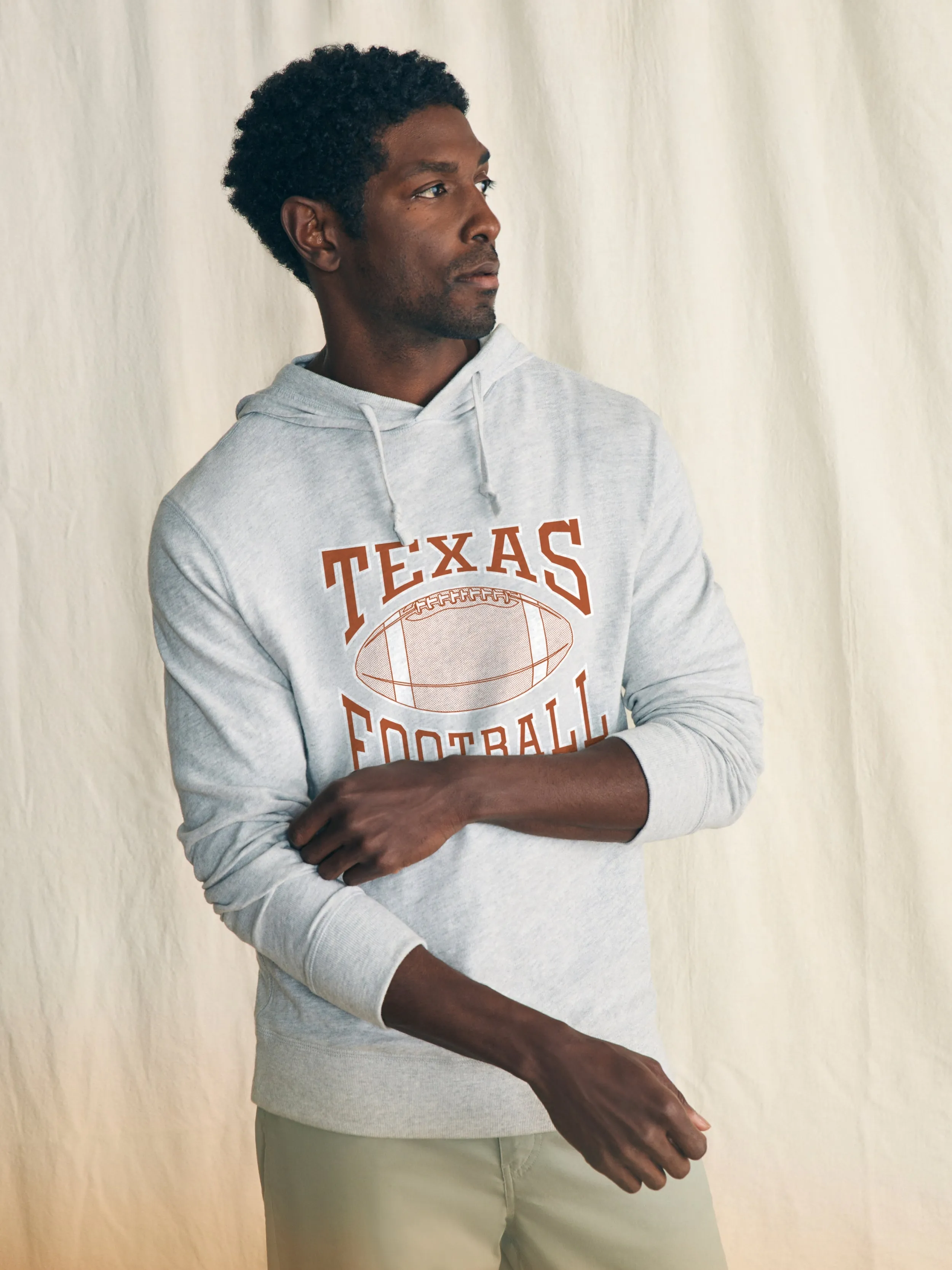 University of Texas Midweight Organic Hoodie - Light Heather Grey sold by Faherty product image thumbnail 3