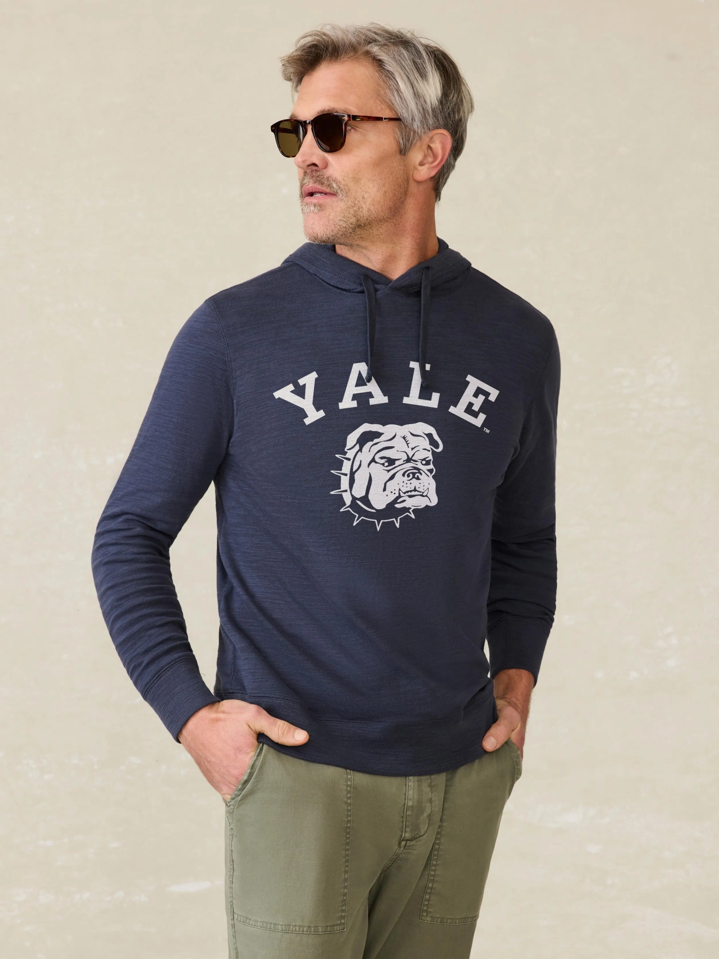 Yale Sunwashed Organic Hoodie - Blue Nights sold by Faherty