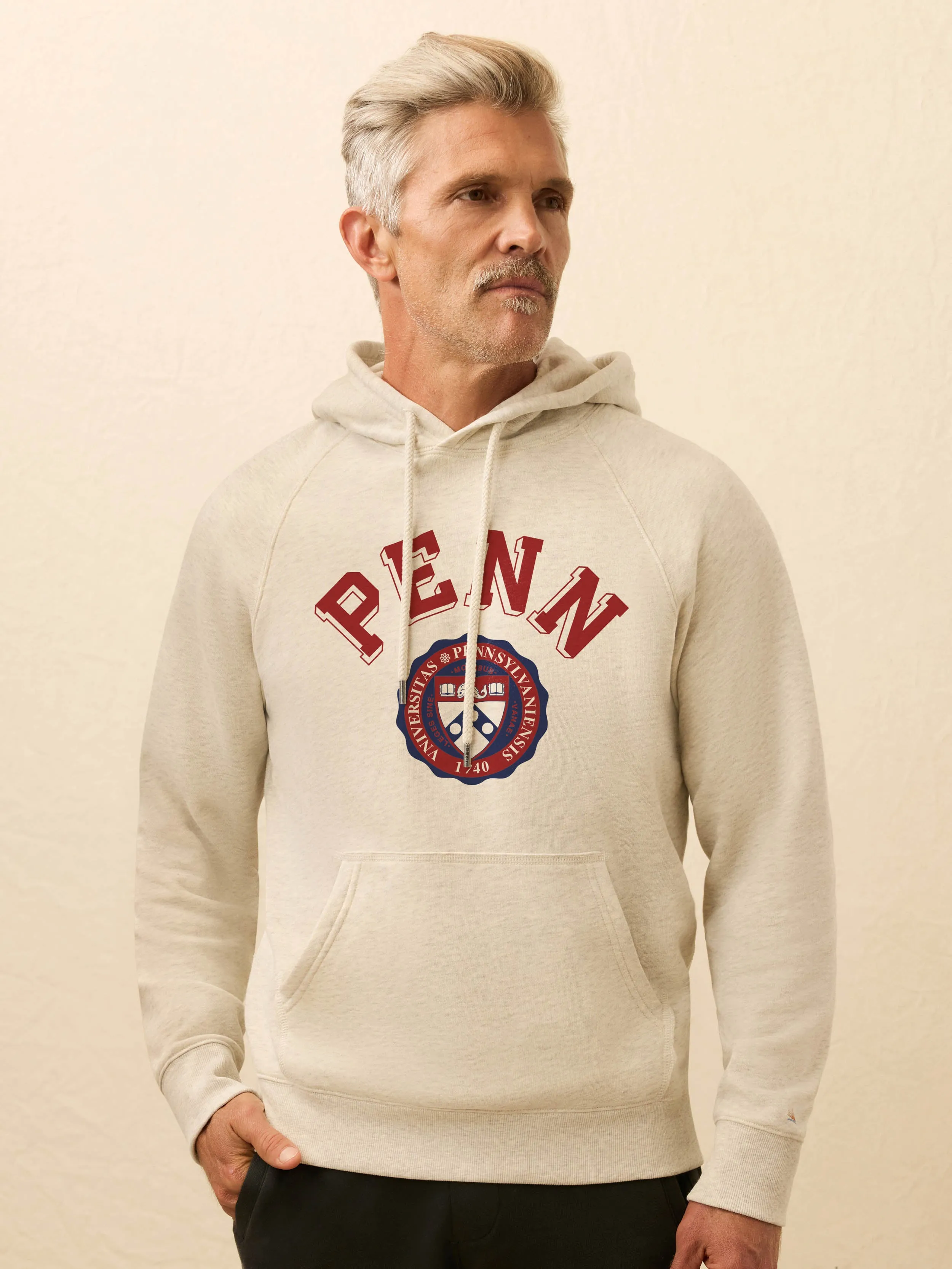 University of Pennsylvania High Standard Fleece Hoodie - Antique Ivory Heather sold by Faherty product image thumbnail 3