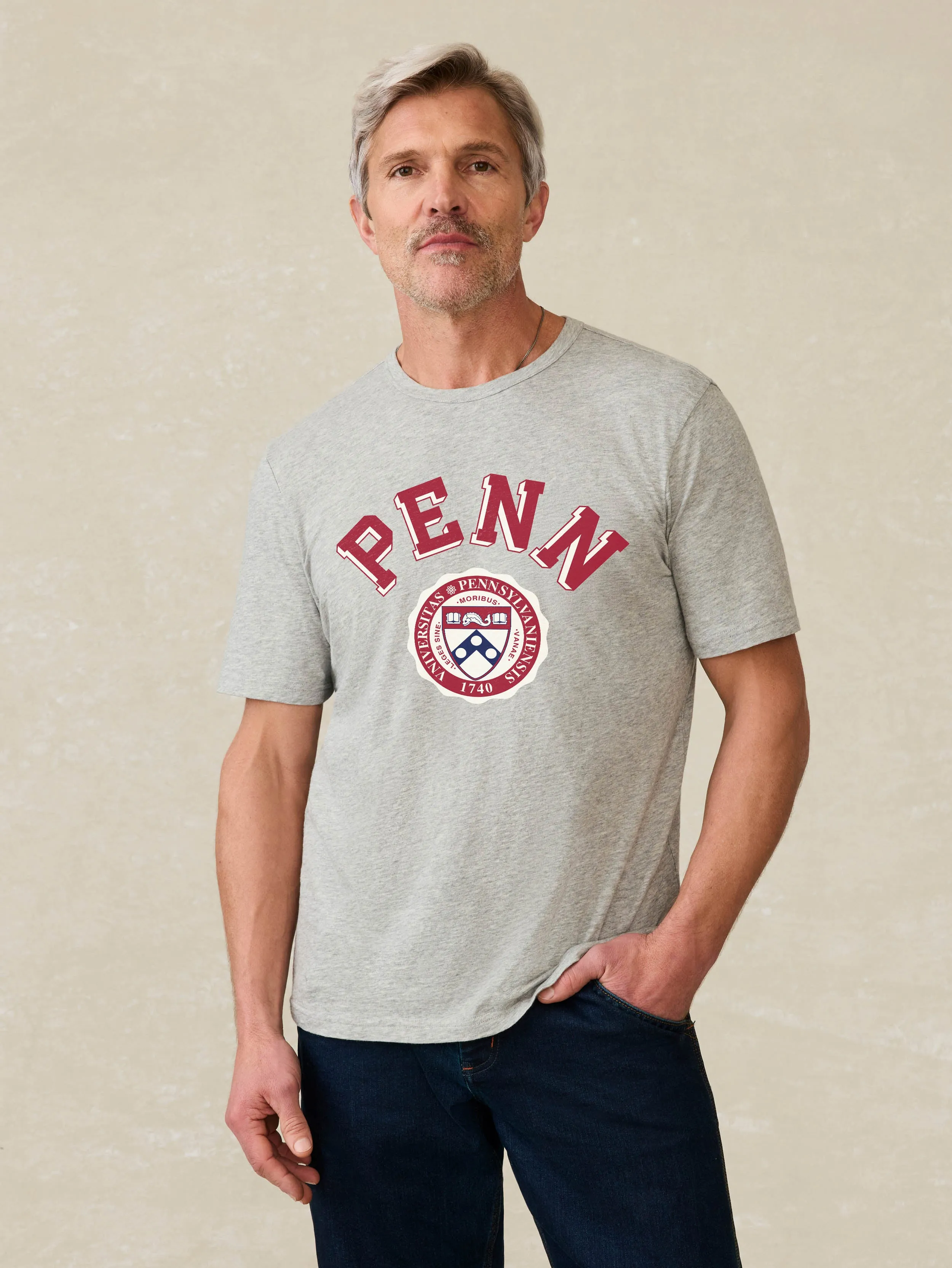 University of Pennsylvania Sunwashed Tee - Granite Heather sold by Faherty product image thumbnail 2
