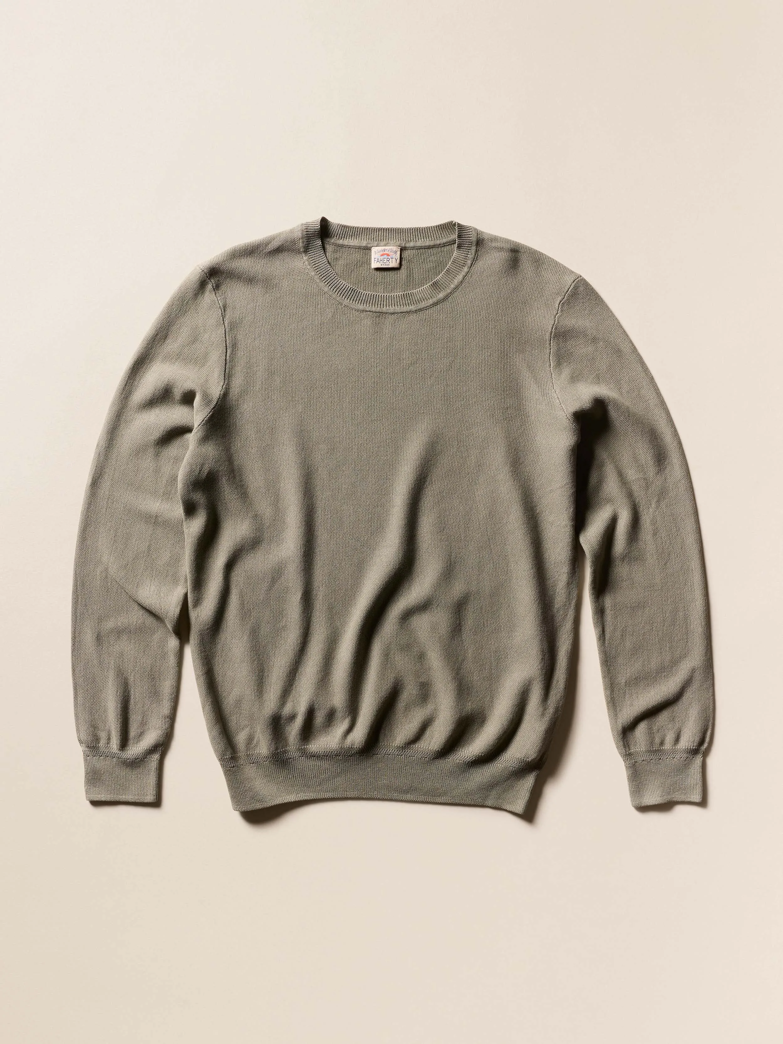 Light Weight Cotton Crewneck - Coastal Sage sold by Faherty