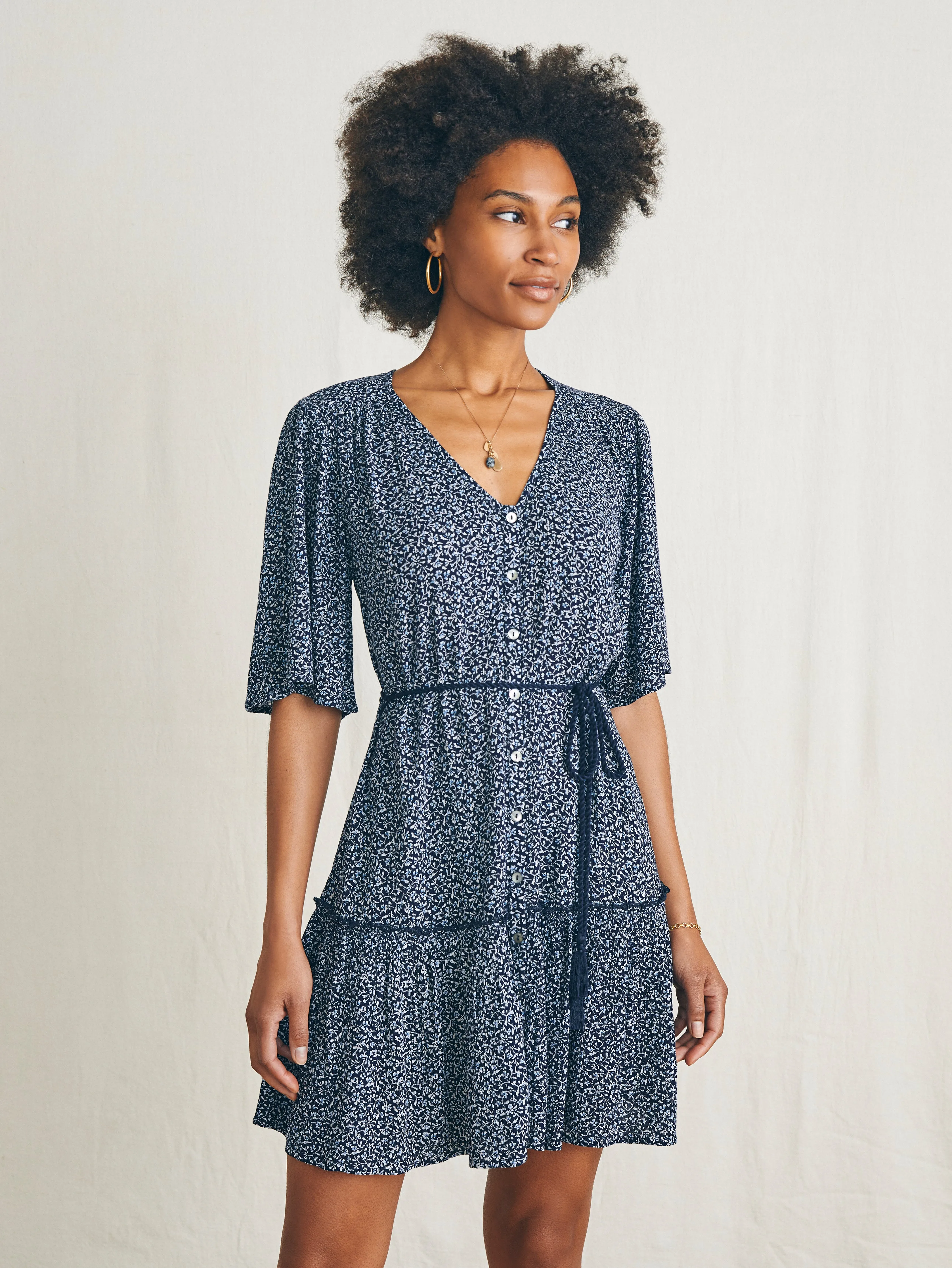 Orinda Mini Dress - Navy Riverton Ditsy sold by Faherty product image thumbnail 4