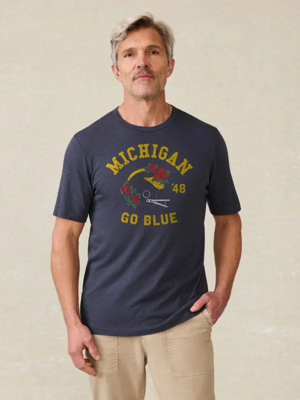University of Michigan Sunwashed Tee - Dune Navy sold by Faherty