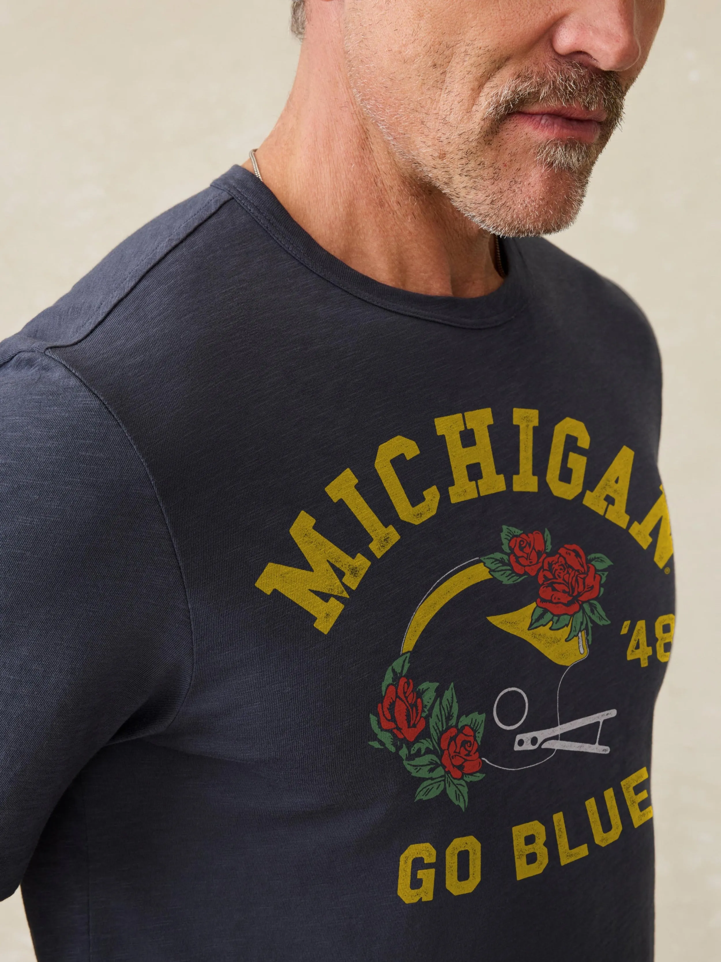 University of Michigan Sunwashed Tee - Dune Navy sold by Faherty product image thumbnail 3