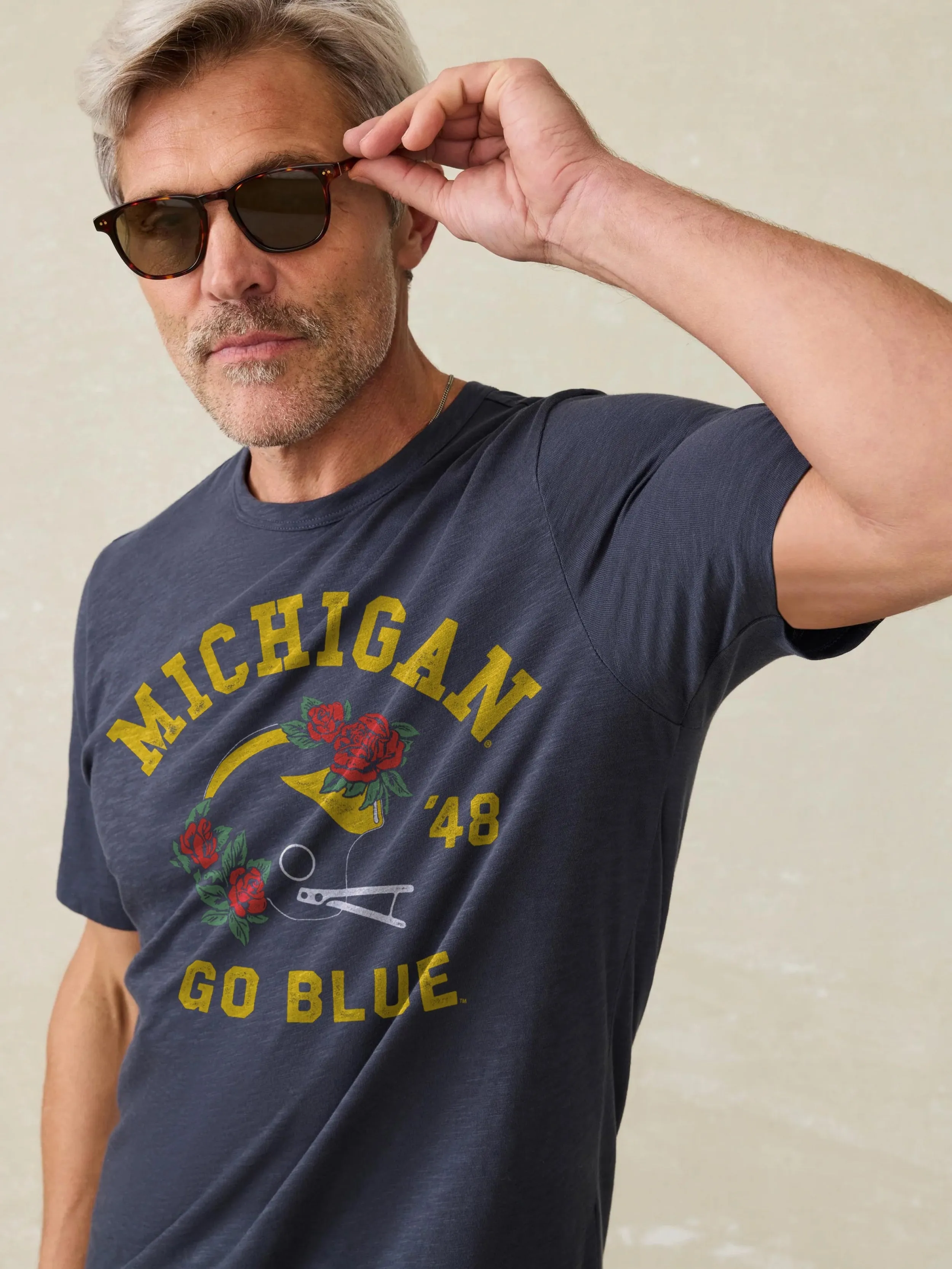 University of Michigan Sunwashed Tee - Dune Navy sold by Faherty product image thumbnail 2