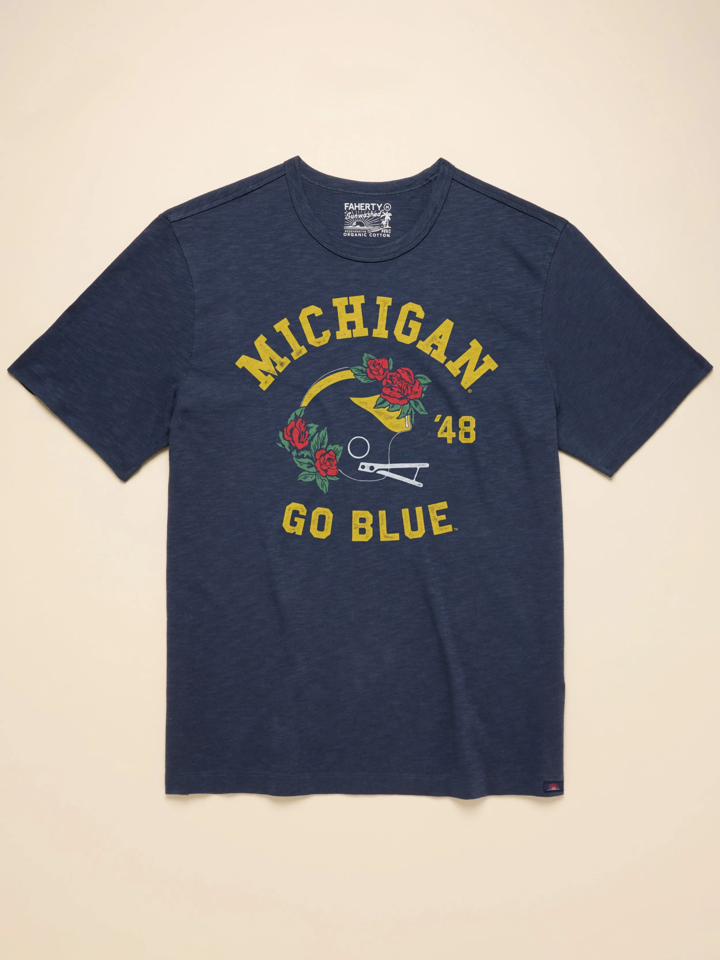 University of Michigan Sunwashed Tee - Dune Navy sold by Faherty product image thumbnail 4