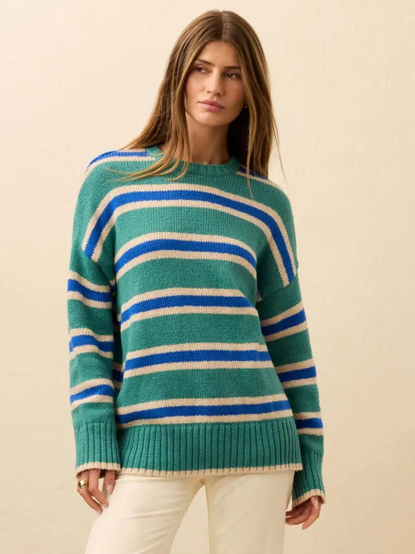Heirloom Cotton Summit Pullover - Shoreline Green Stripe sold by Faherty