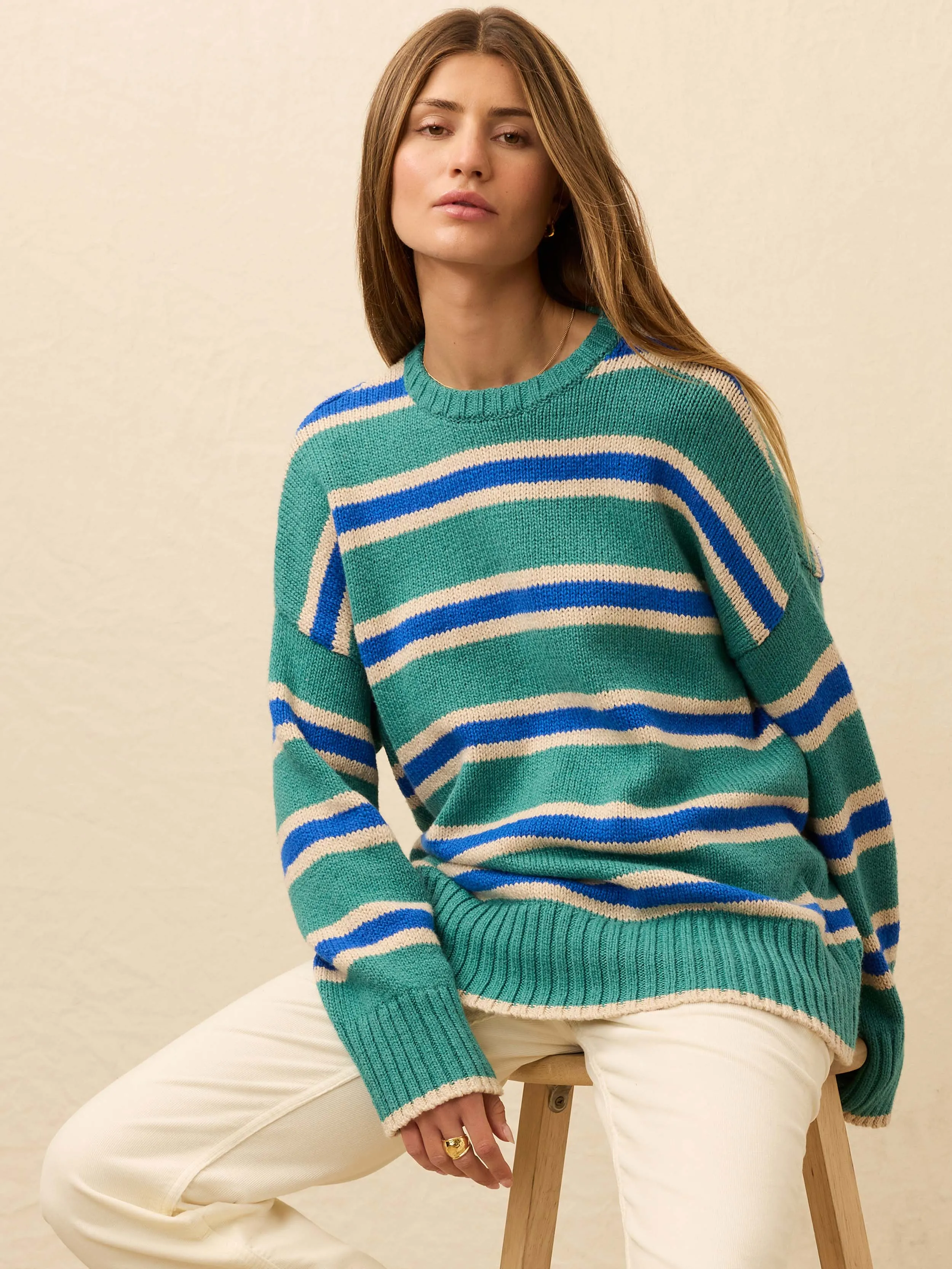 Heirloom Cotton Summit Pullover - Shoreline Green Stripe sold by Faherty product image thumbnail 5
