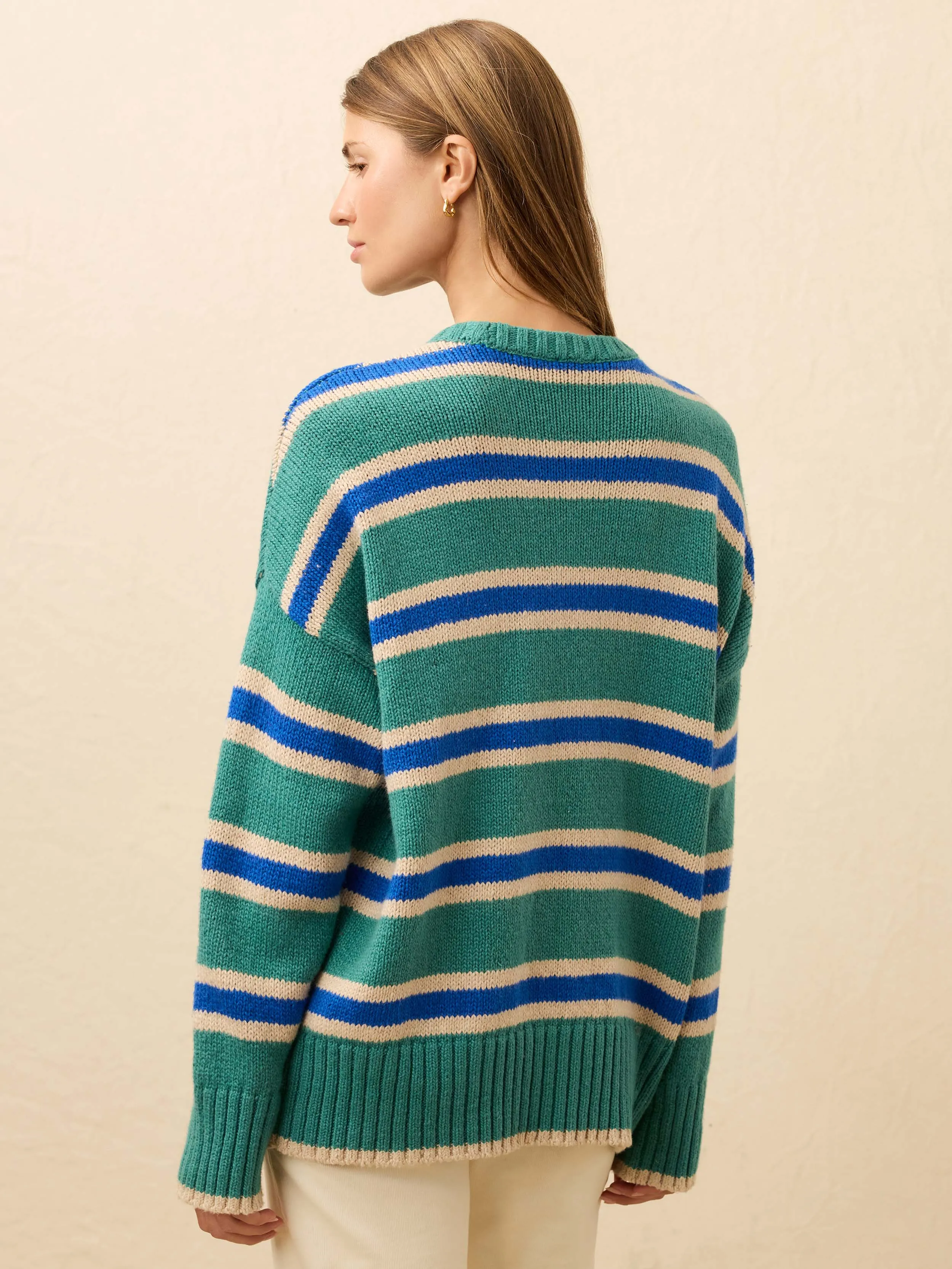 Heirloom Cotton Summit Pullover - Shoreline Green Stripe sold by Faherty product image thumbnail 4
