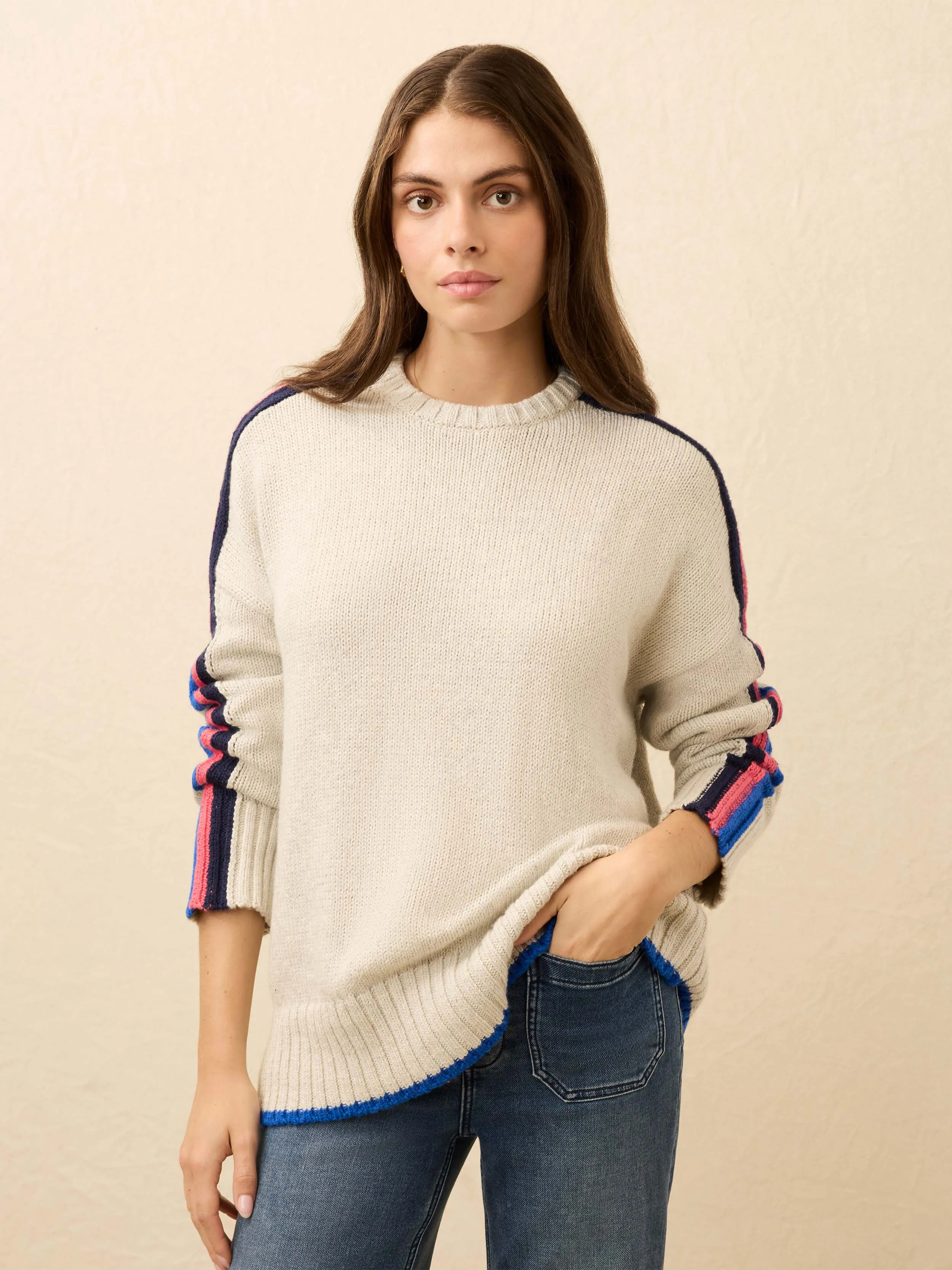 Heirloom Cotton Summit Pullover - Ice Grey Heather Stripe sold by Faherty product image thumbnail 3