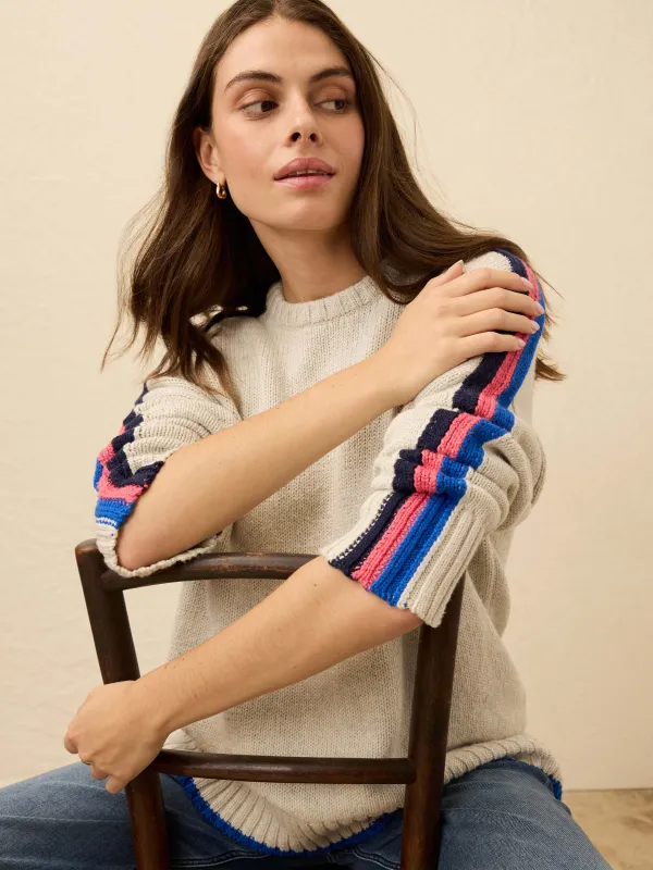 Heirloom Cotton Summit Pullover - Ice Grey Heather Stripe sold by Faherty