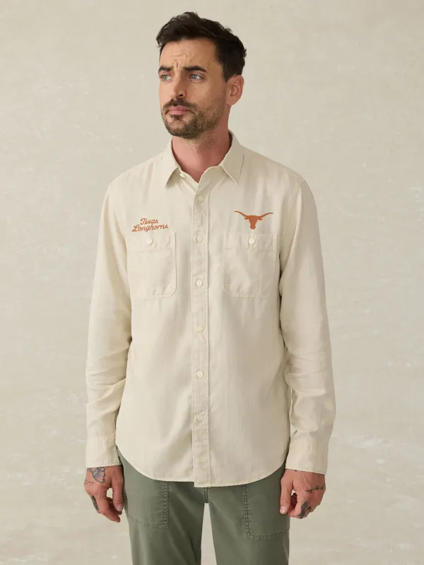 University of Texas Tried And True Chambray Workshirt - Coastal Cream sold by Faherty