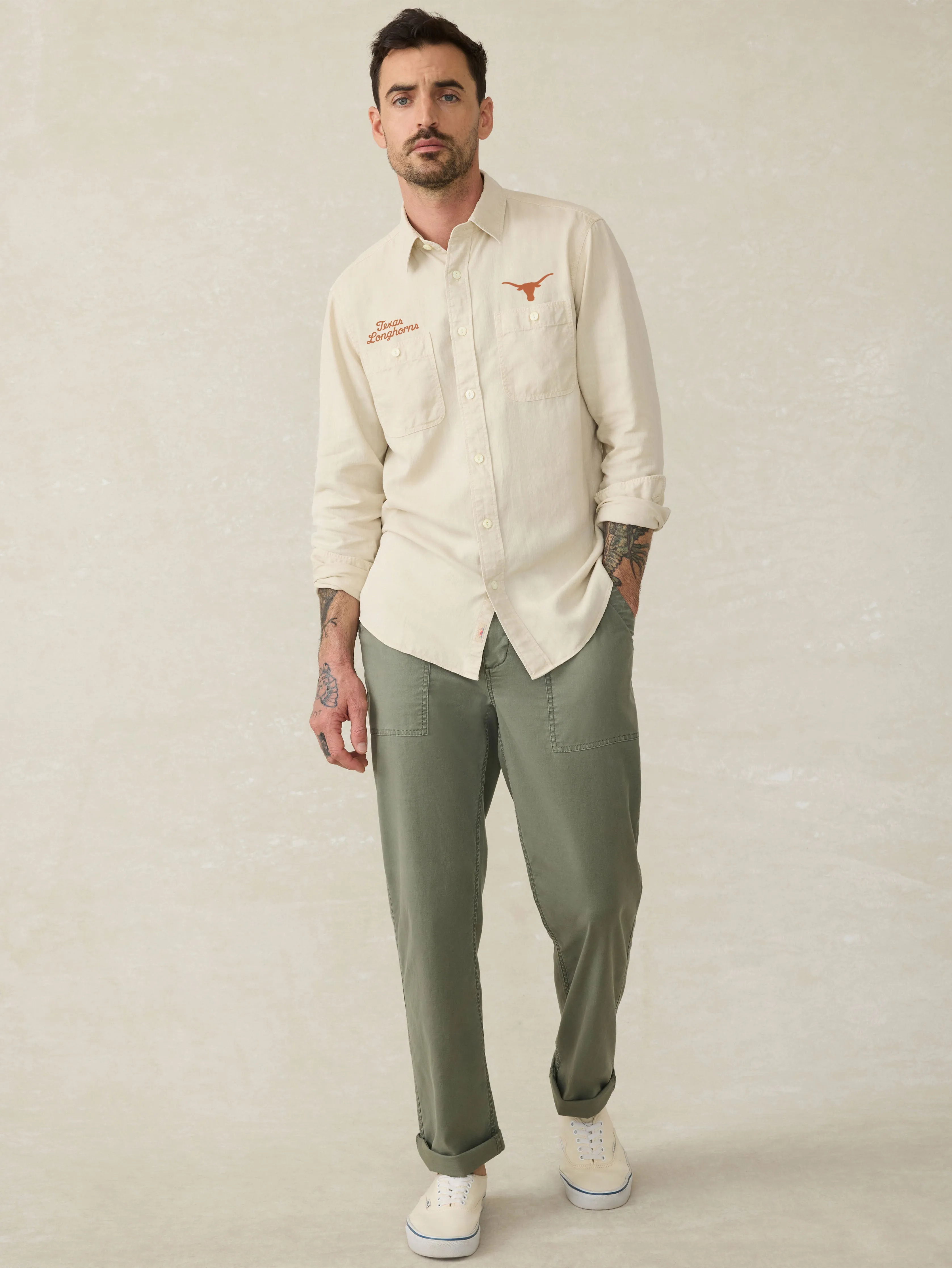 University of Texas Tried And True Chambray Workshirt - Coastal Cream sold by Faherty product image thumbnail 3