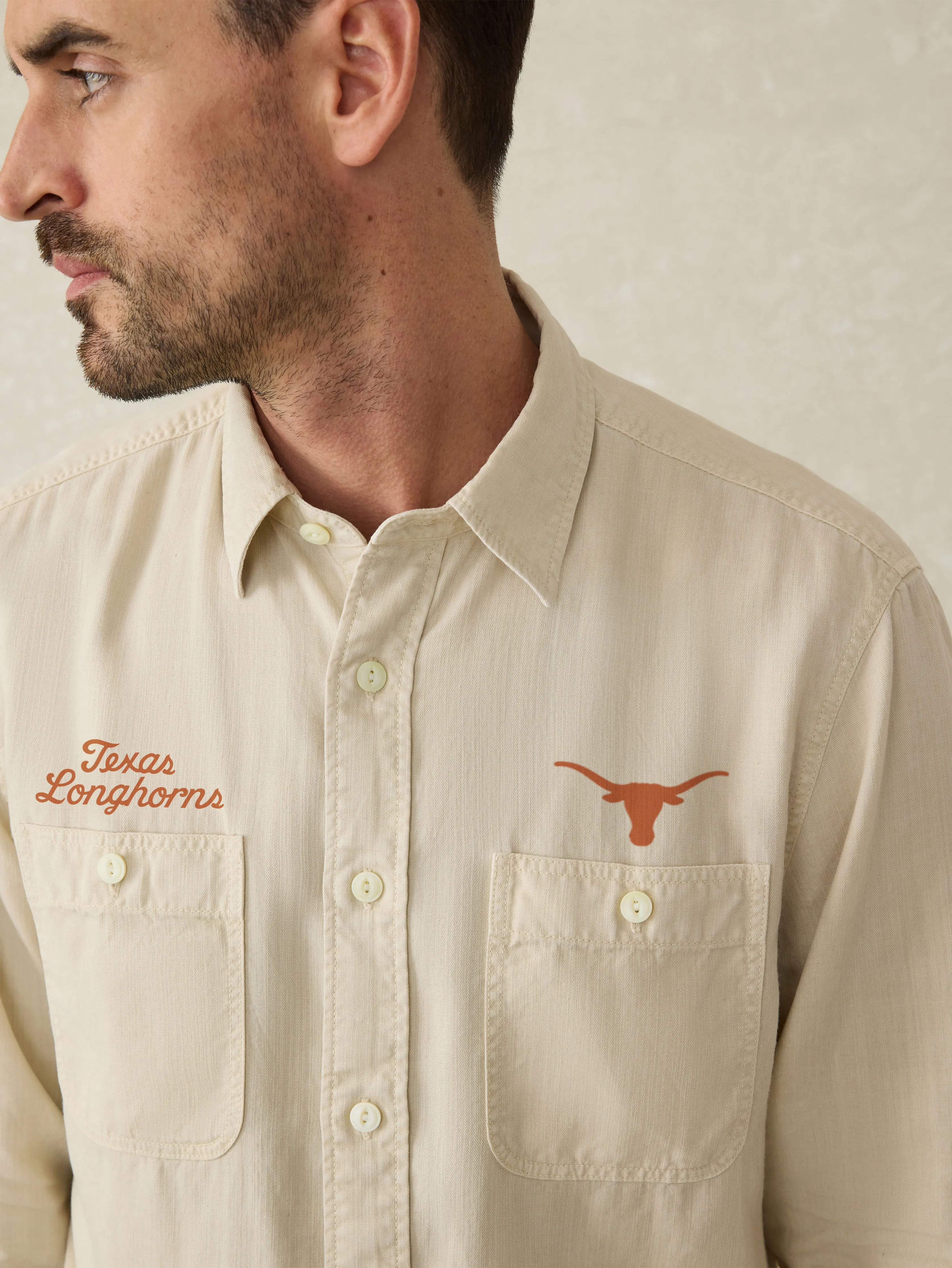 University of Texas Tried And True Chambray Workshirt - Coastal Cream sold by Faherty product image thumbnail 2