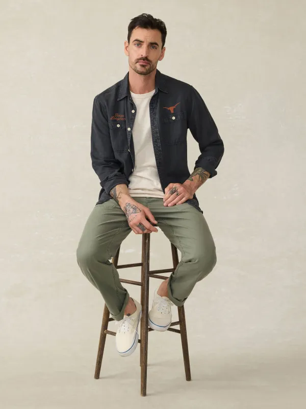 University of Texas Tried And True Chambray Workshirt - Durango Black sold by Faherty