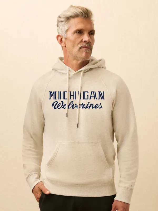 University of Michigan High Standard Fleece Hoodie - Antique Ivory Heather sold by Faherty