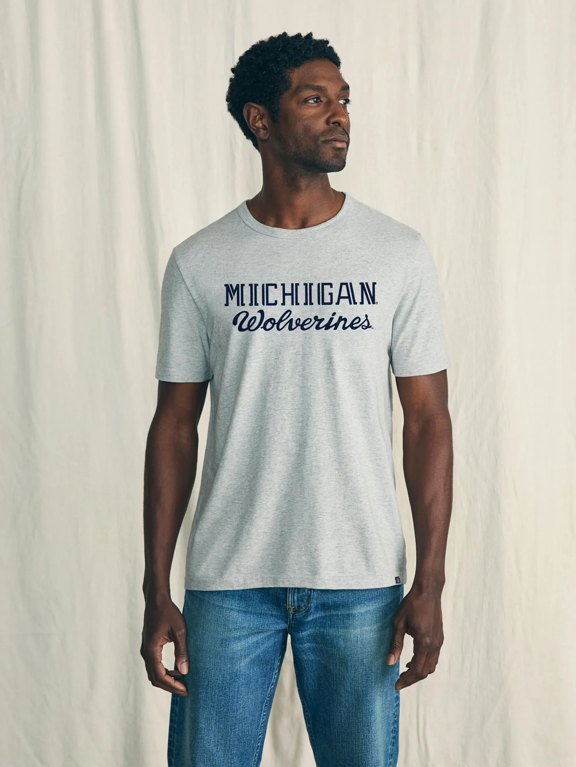 University of Michigan Sunwashed Tee - Granite Heather sold by Faherty