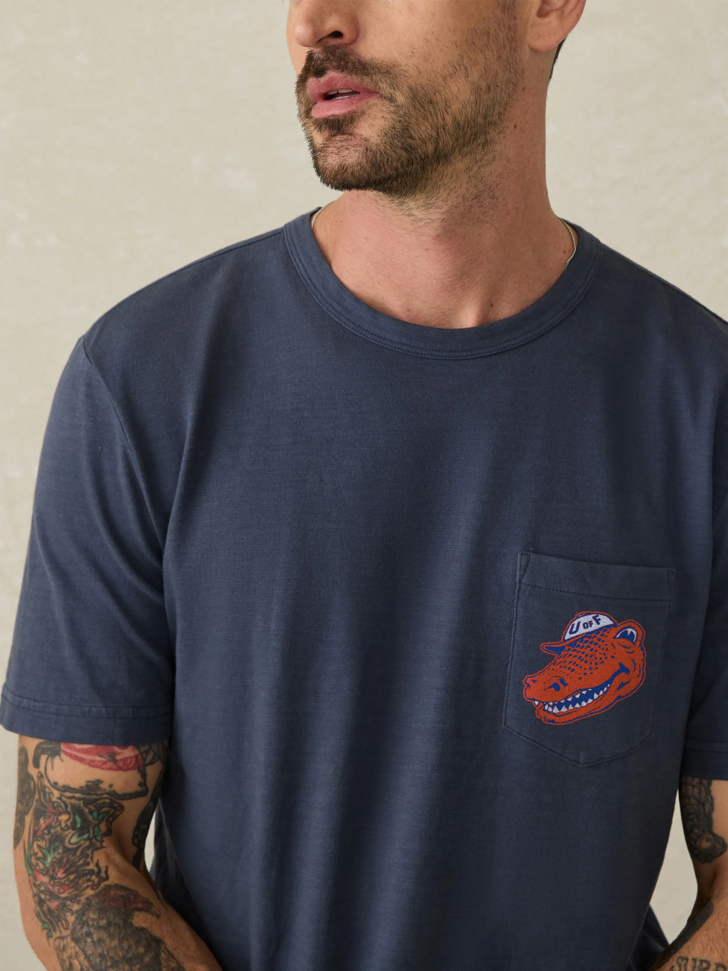 University of Florida Sunwashed Pocket Tee - Dune Navy sold by Faherty product image thumbnail 3