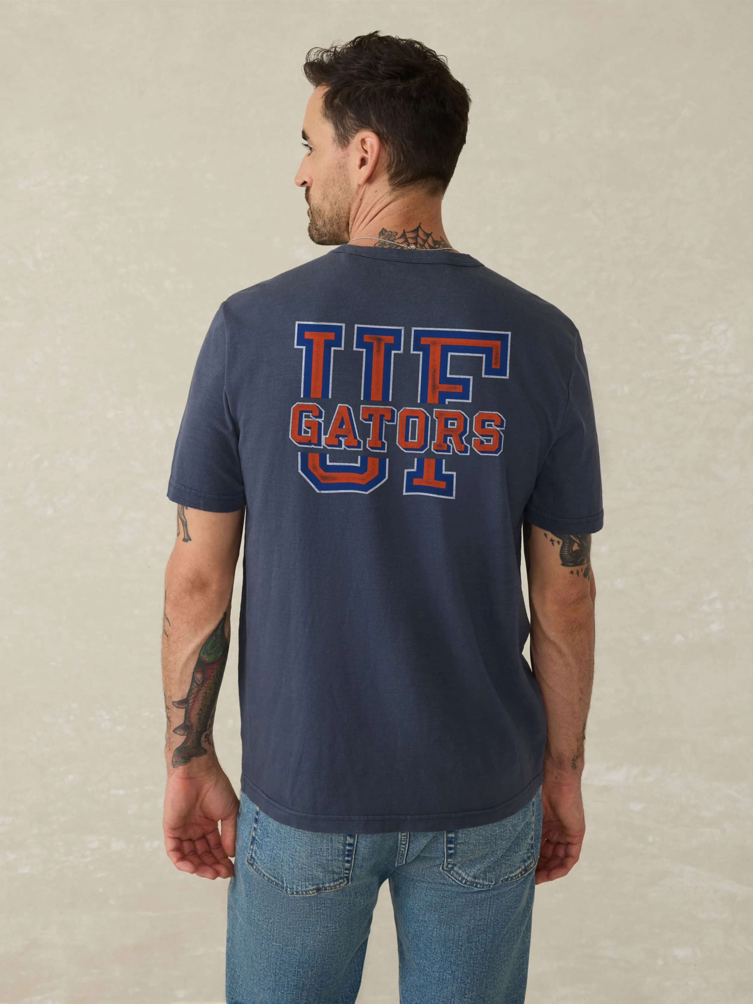 University of Florida Sunwashed Pocket Tee - Dune Navy sold by Faherty product image thumbnail 2