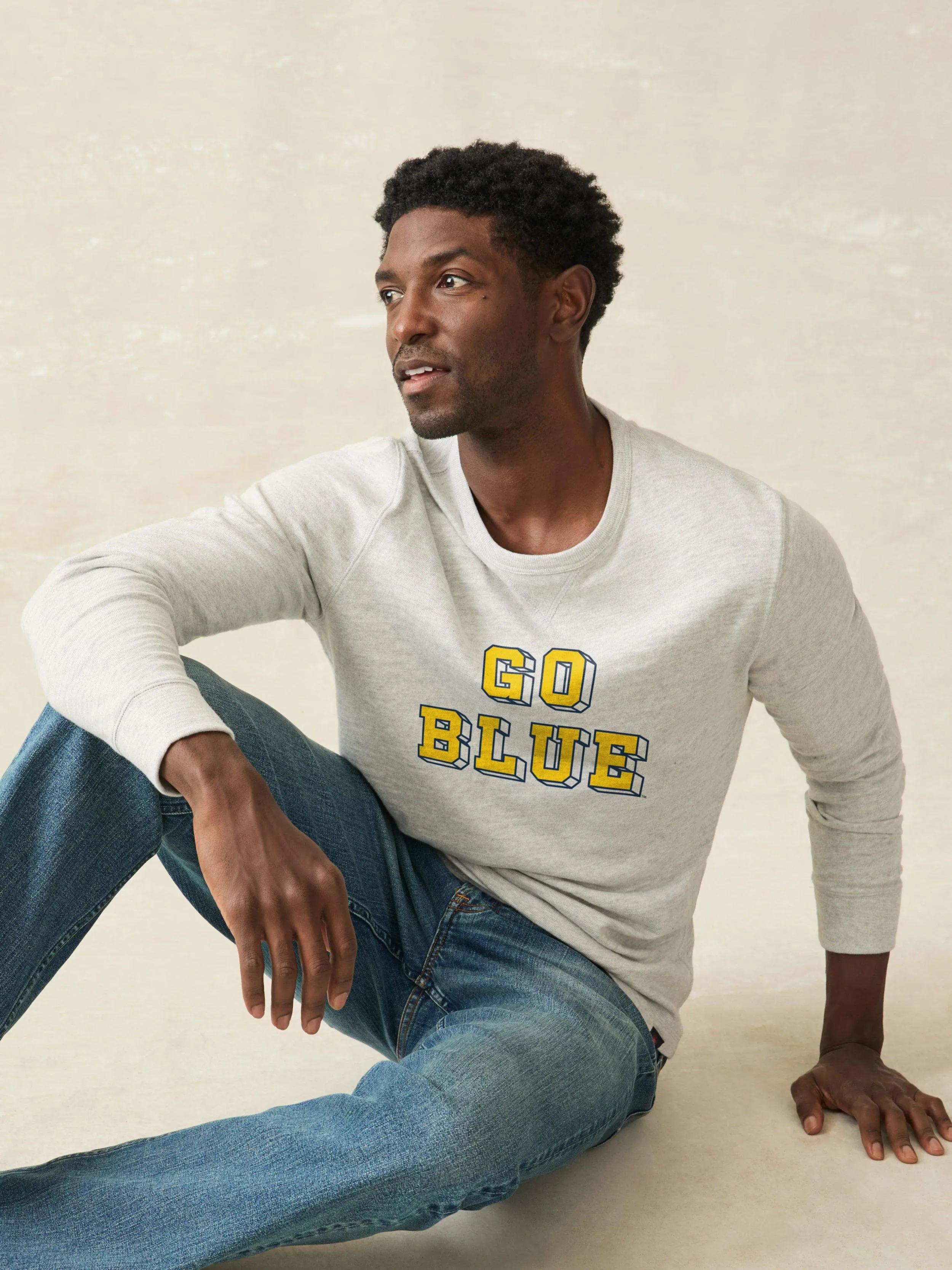 University of Michigan Sunwashed Slub Crew - Light Grey Heather sold by Faherty product image thumbnail 2