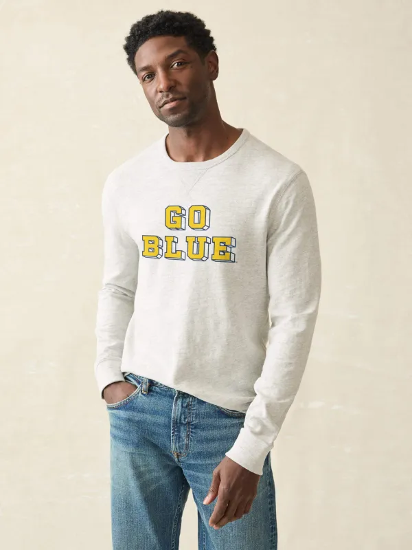 University of Michigan Sunwashed Slub Crew - Light Grey Heather sold by Faherty