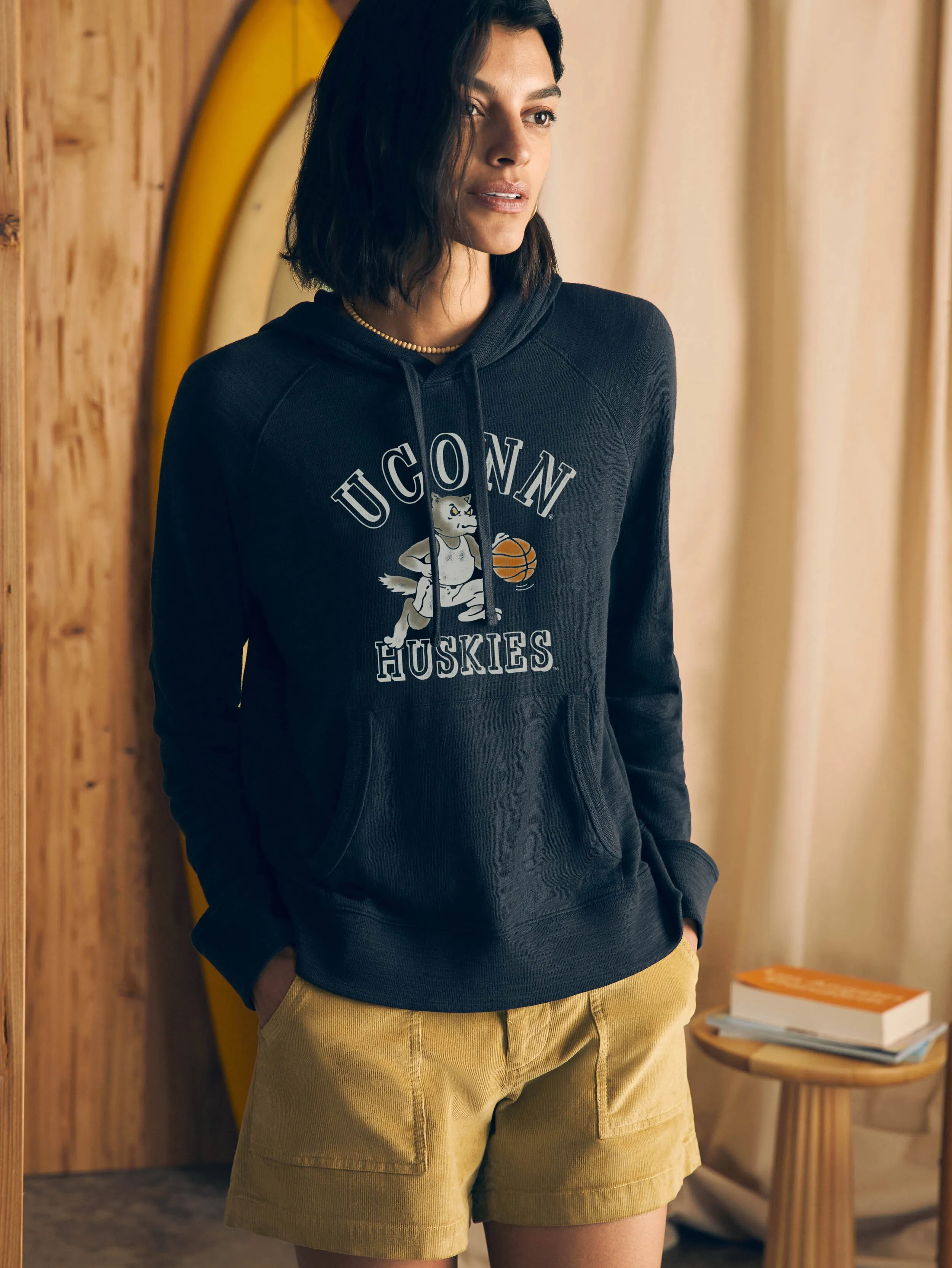 University of Connecticut Sunwashed Slub Hoodie - Blue Nights sold by Faherty