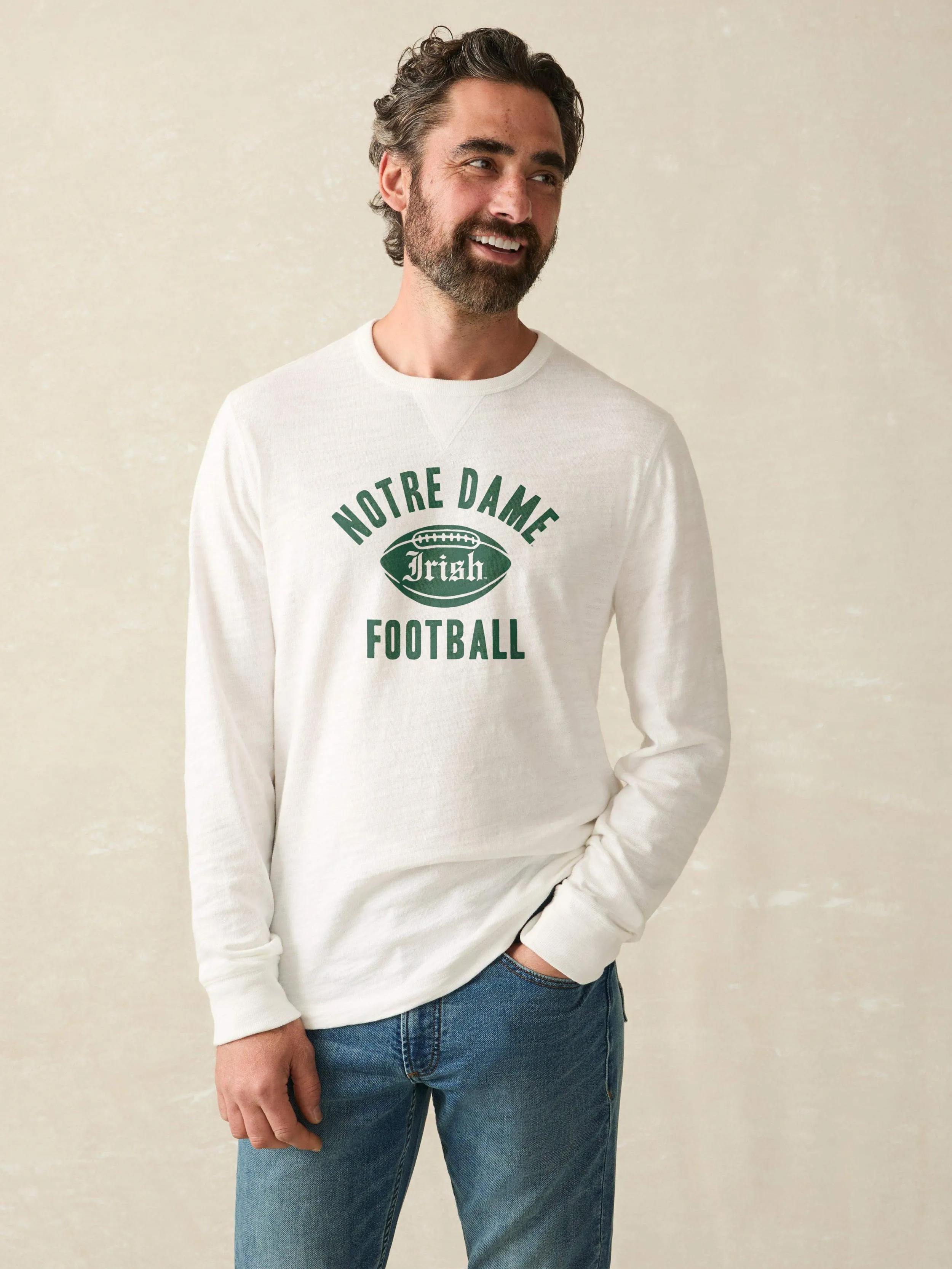 Notre Dame Sunwashed Organic Crew - White sold by Faherty