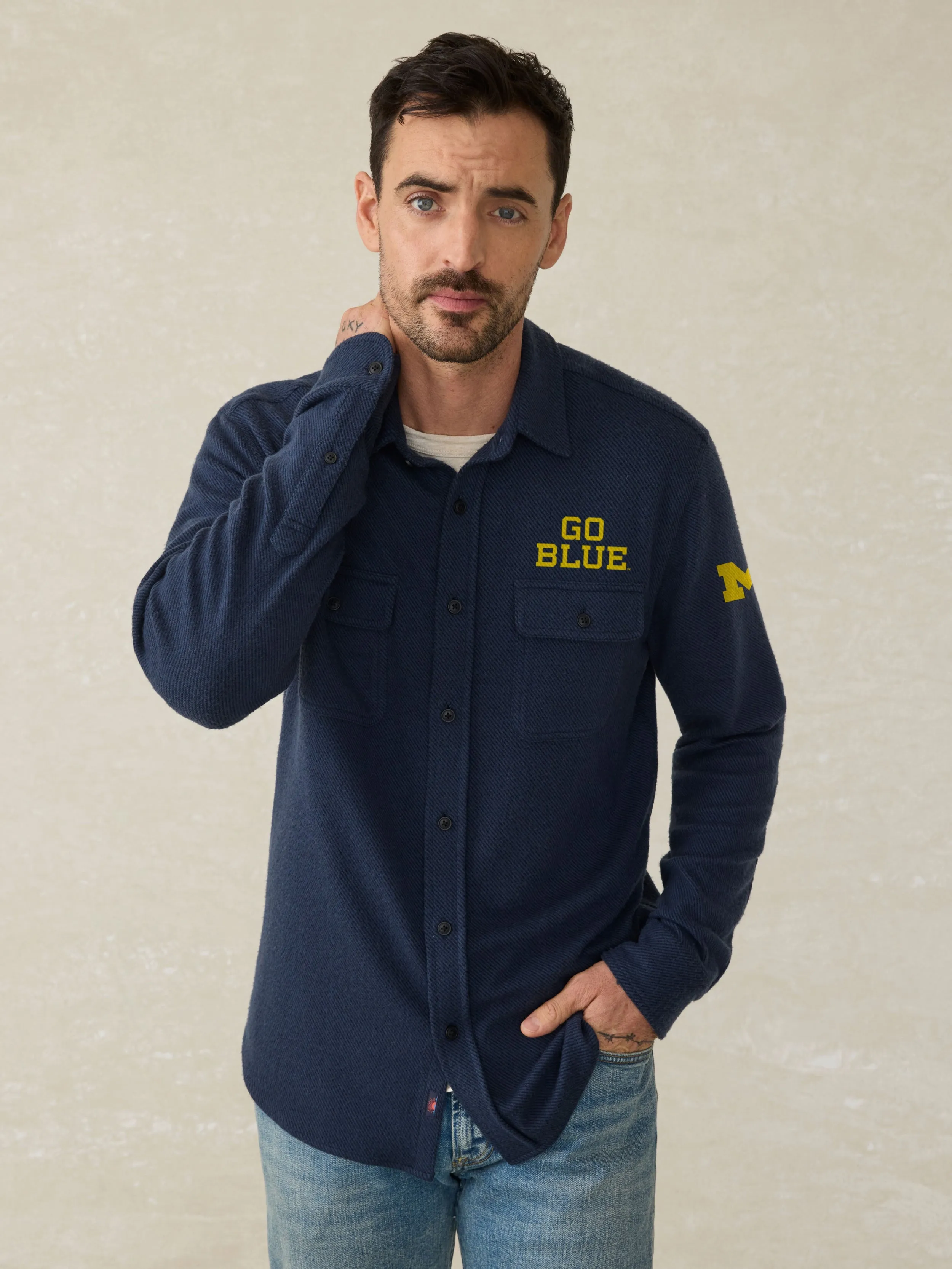 University of Michigan Legend™ Sweater Shirt - Brighton Navy Twill sold by Faherty product image thumbnail 2