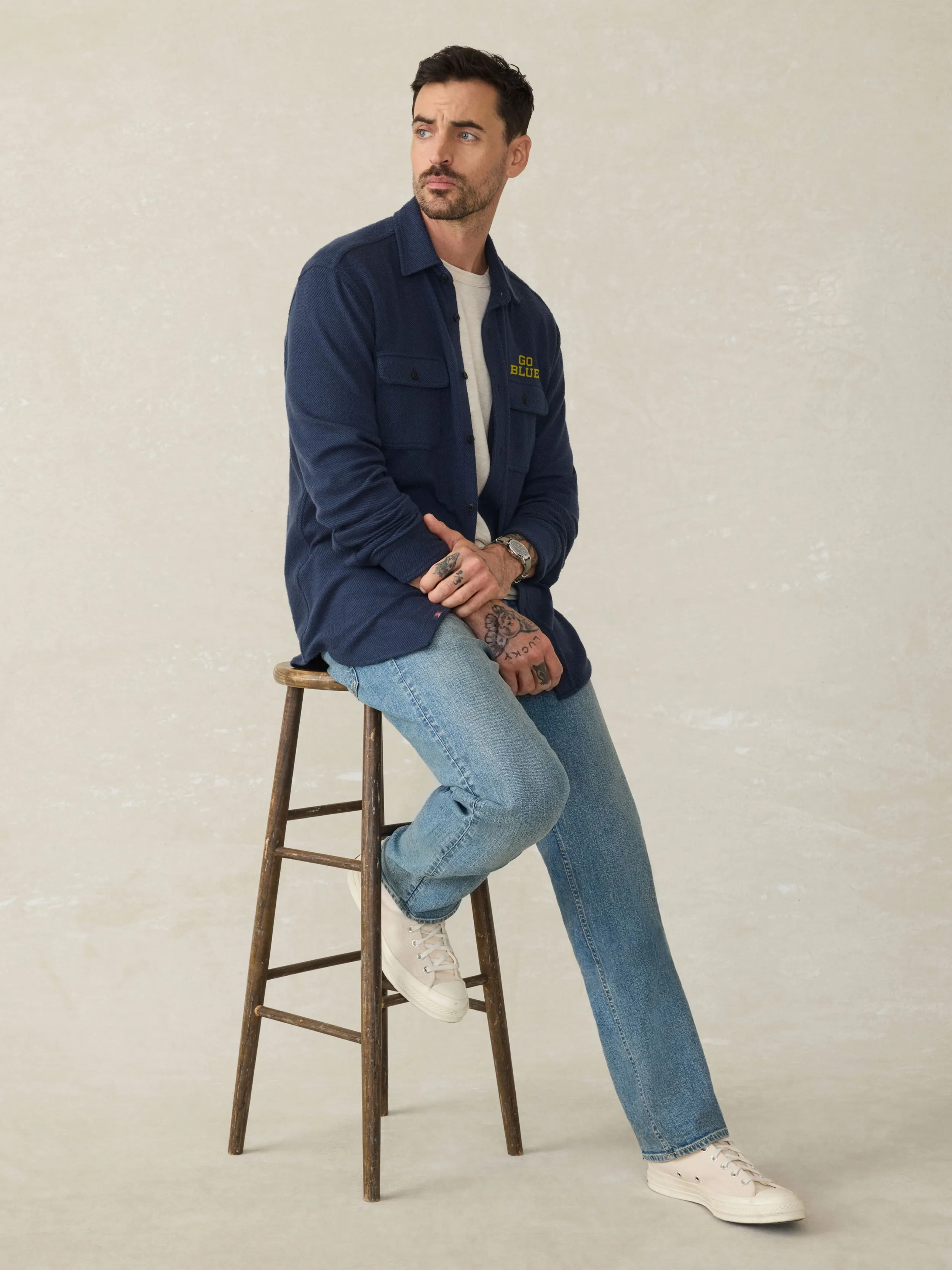 University of Michigan Legend™ Sweater Shirt - Brighton Navy Twill sold by Faherty product image thumbnail 3