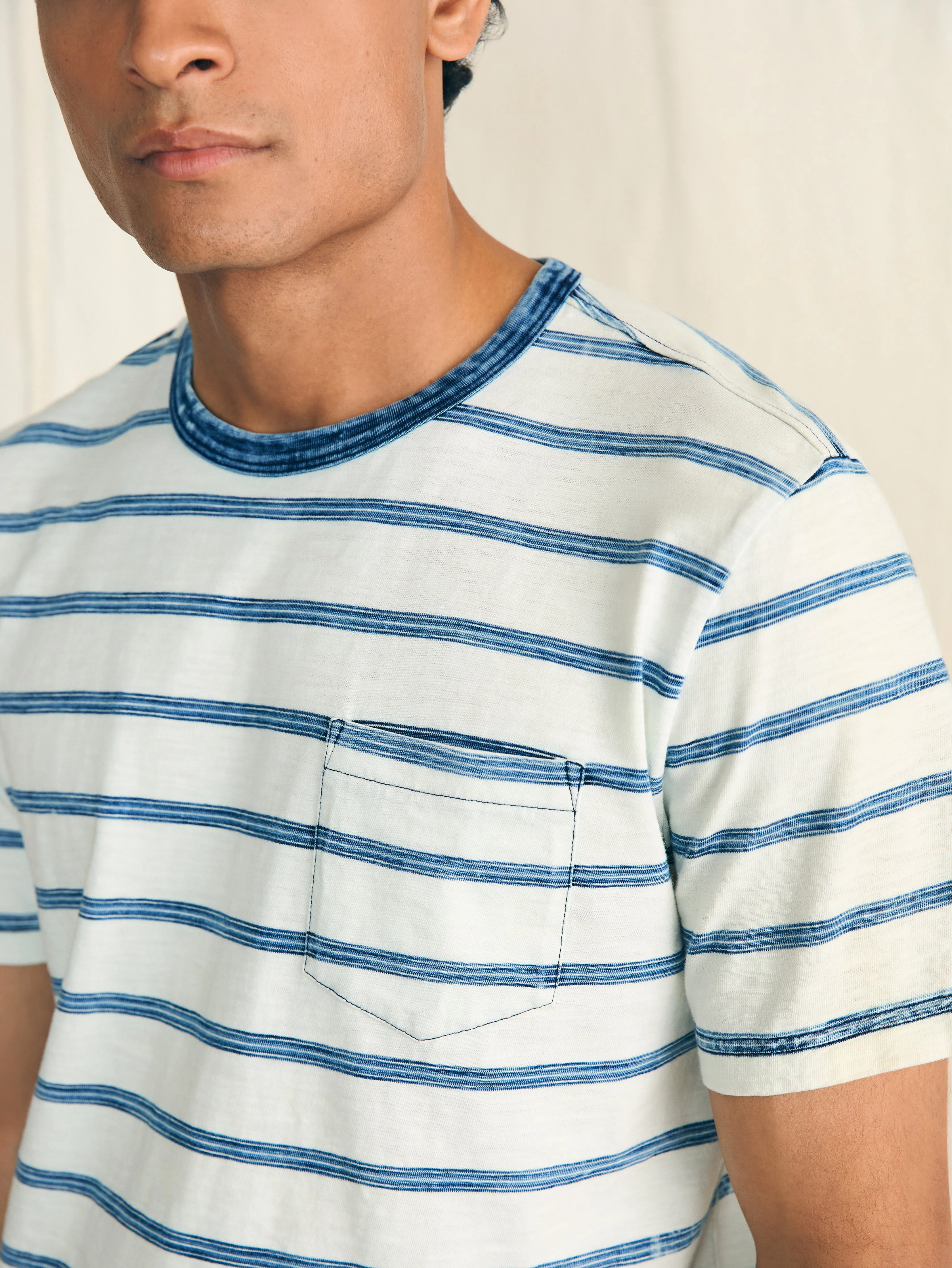 Short-Sleeve Indigo Pocket Tee - Indigo Tide Stripe sold by Faherty product image thumbnail 2