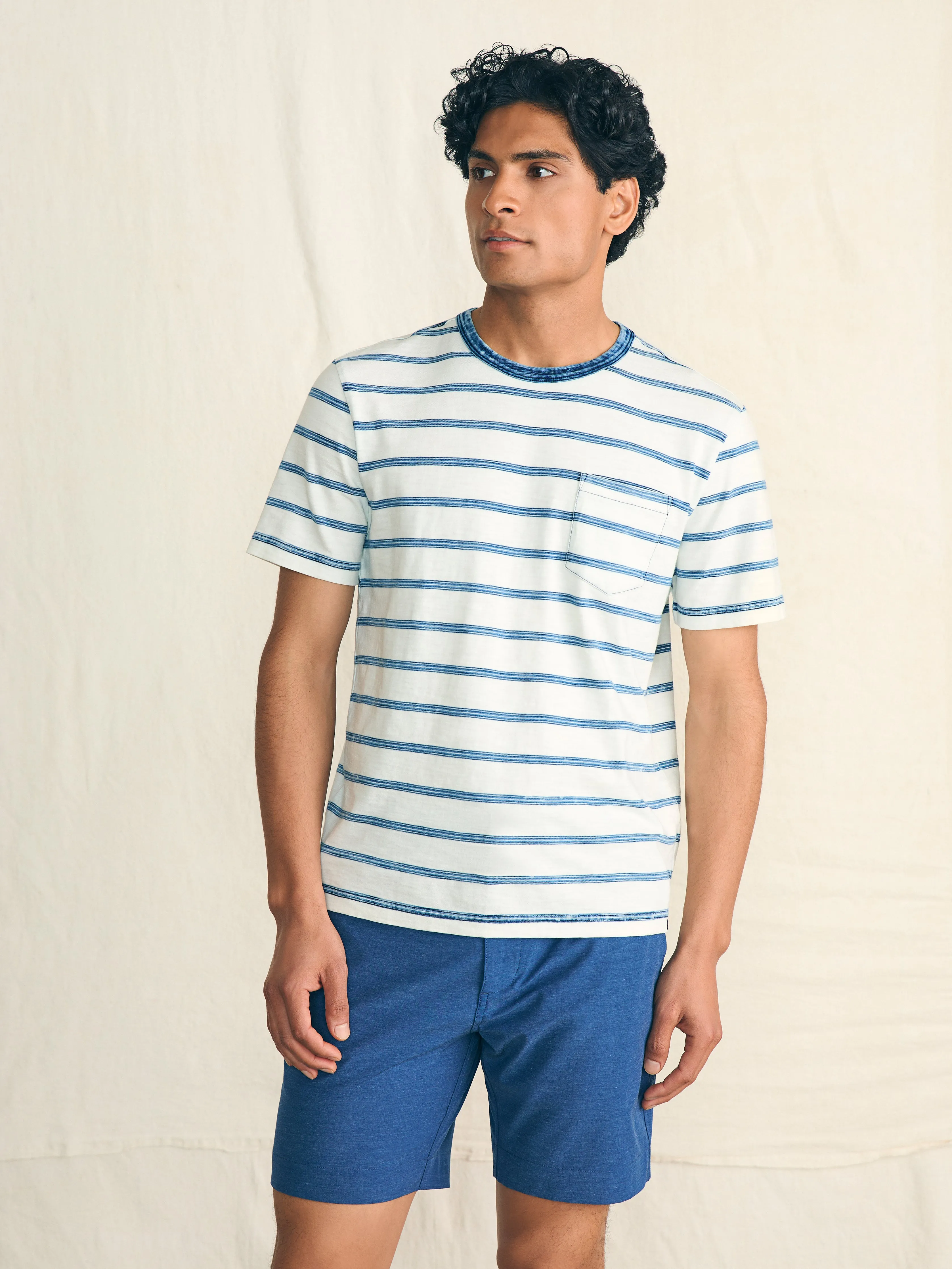 Short-Sleeve Indigo Pocket Tee - Indigo Tide Stripe sold by Faherty product image thumbnail 3