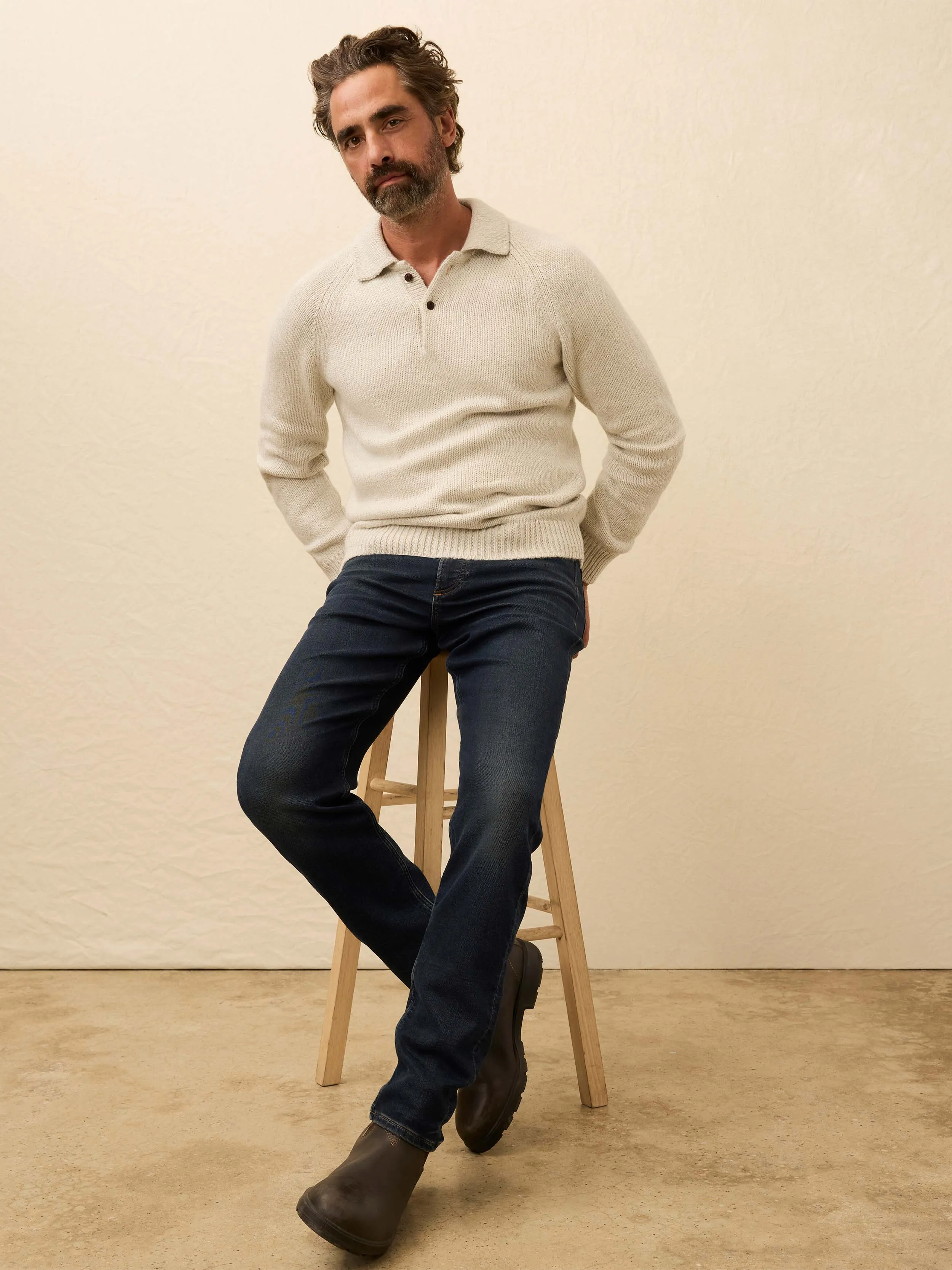 Heirloom Long-Sleeve Sweater Polo - Heather Grey sold by Faherty product image thumbnail 3